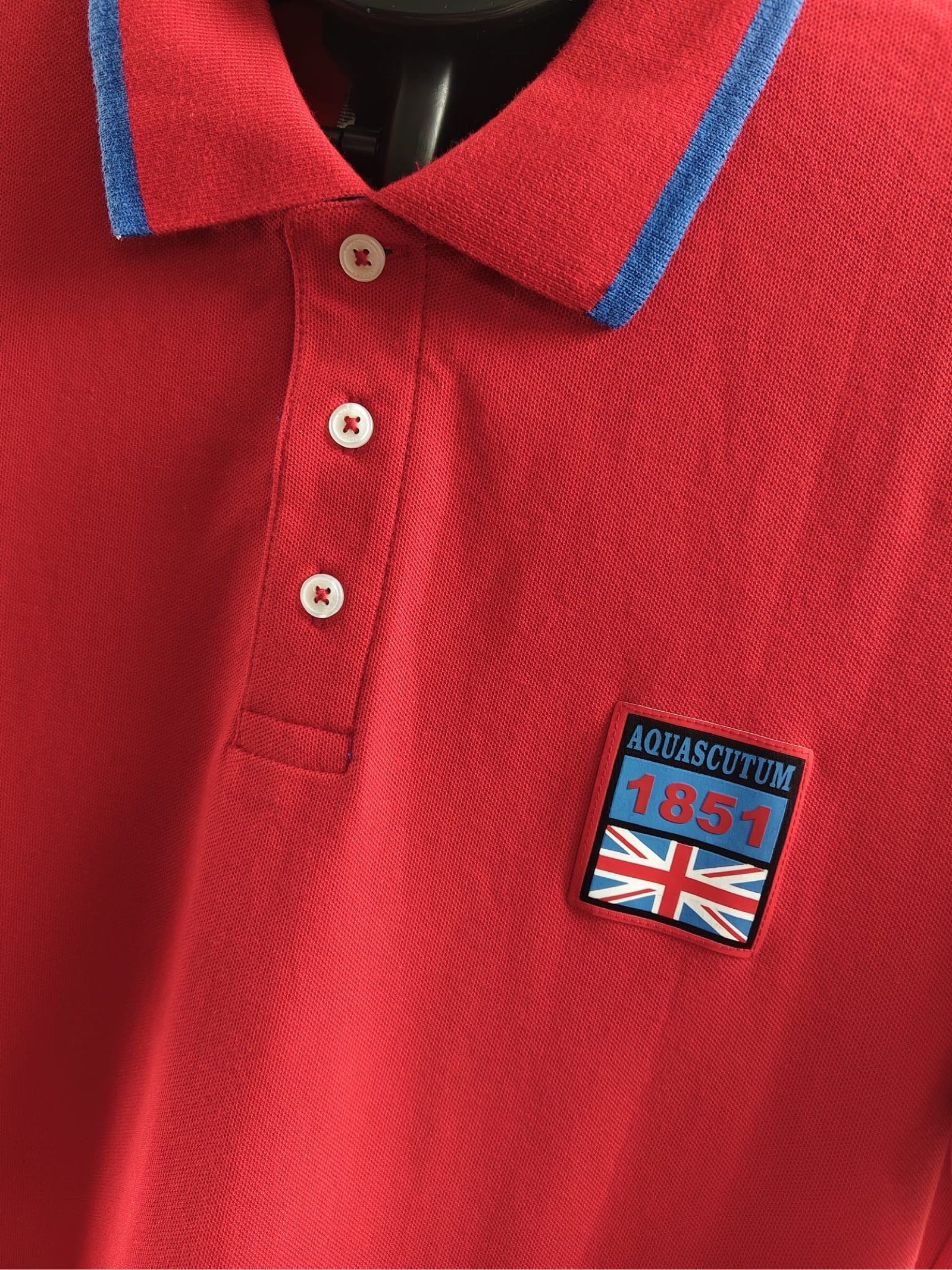 Aquascutum Men's Red & Blue Polo Shirt Medium image 2