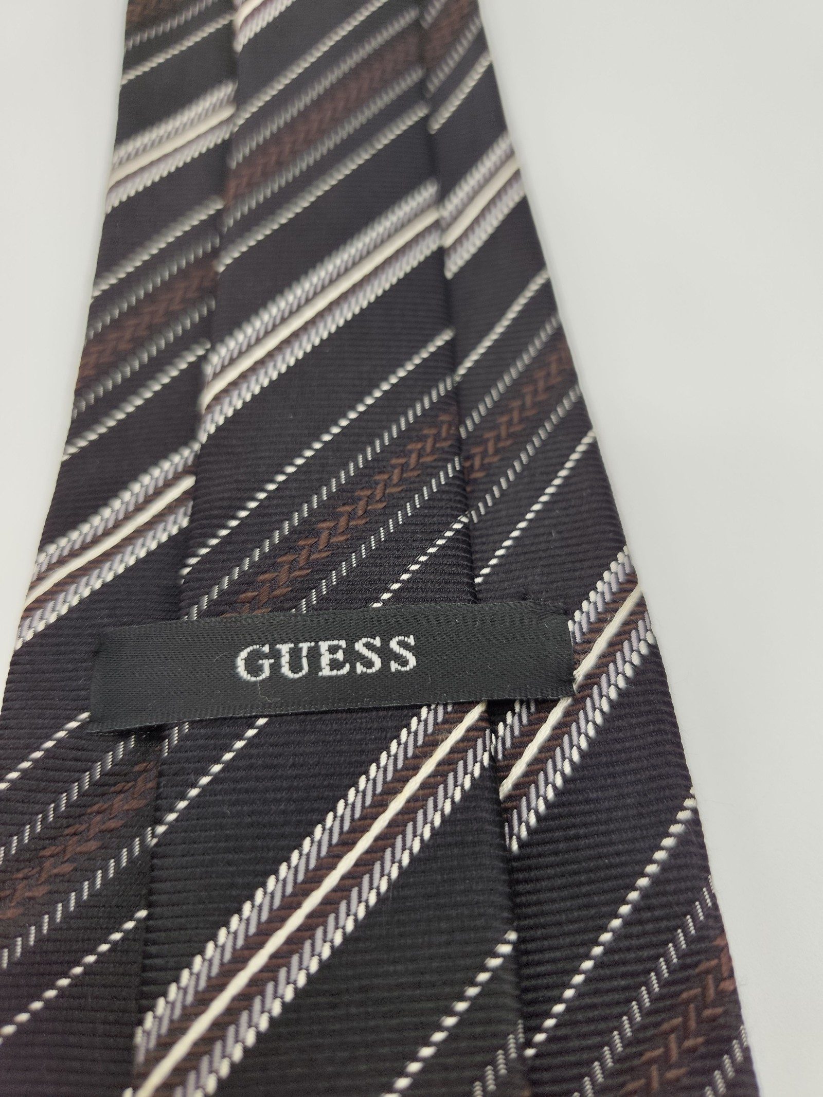 Guess Brown & Black Striped Silk Men's Tie image 2