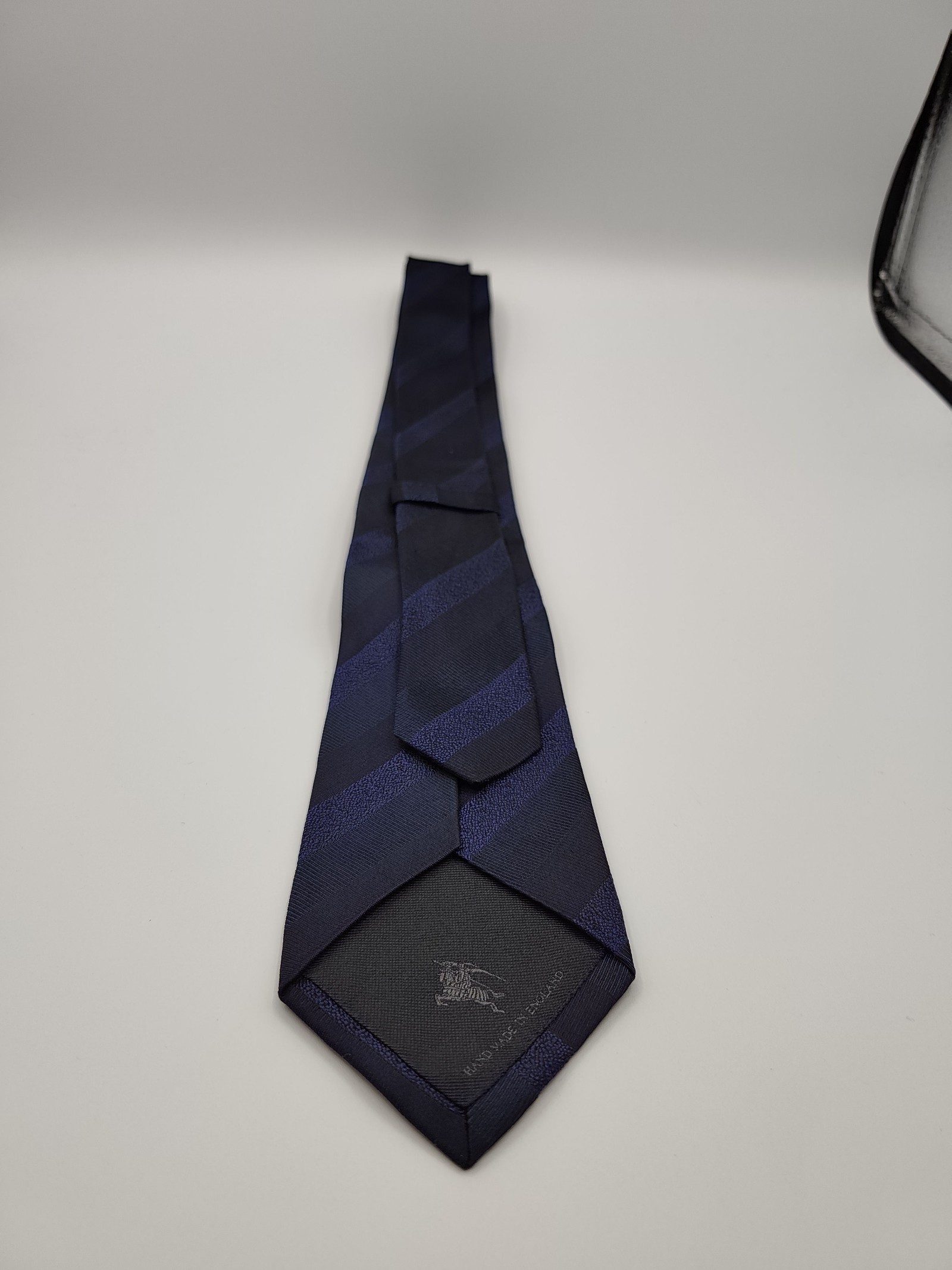 Burberry Navy Blue Striped Silk Tie Made in England