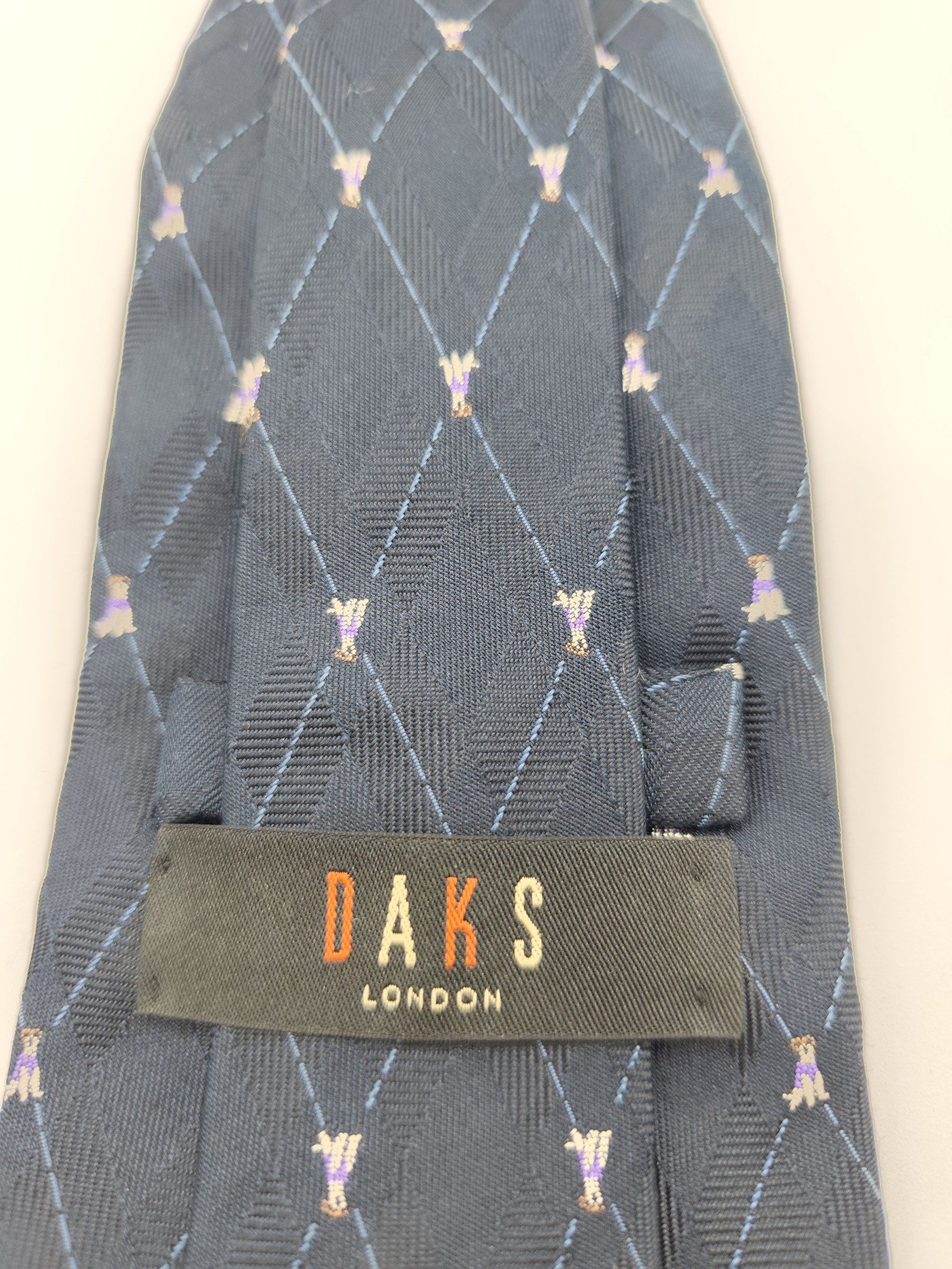 DAKS Navy Blue Patterned Silk Tie