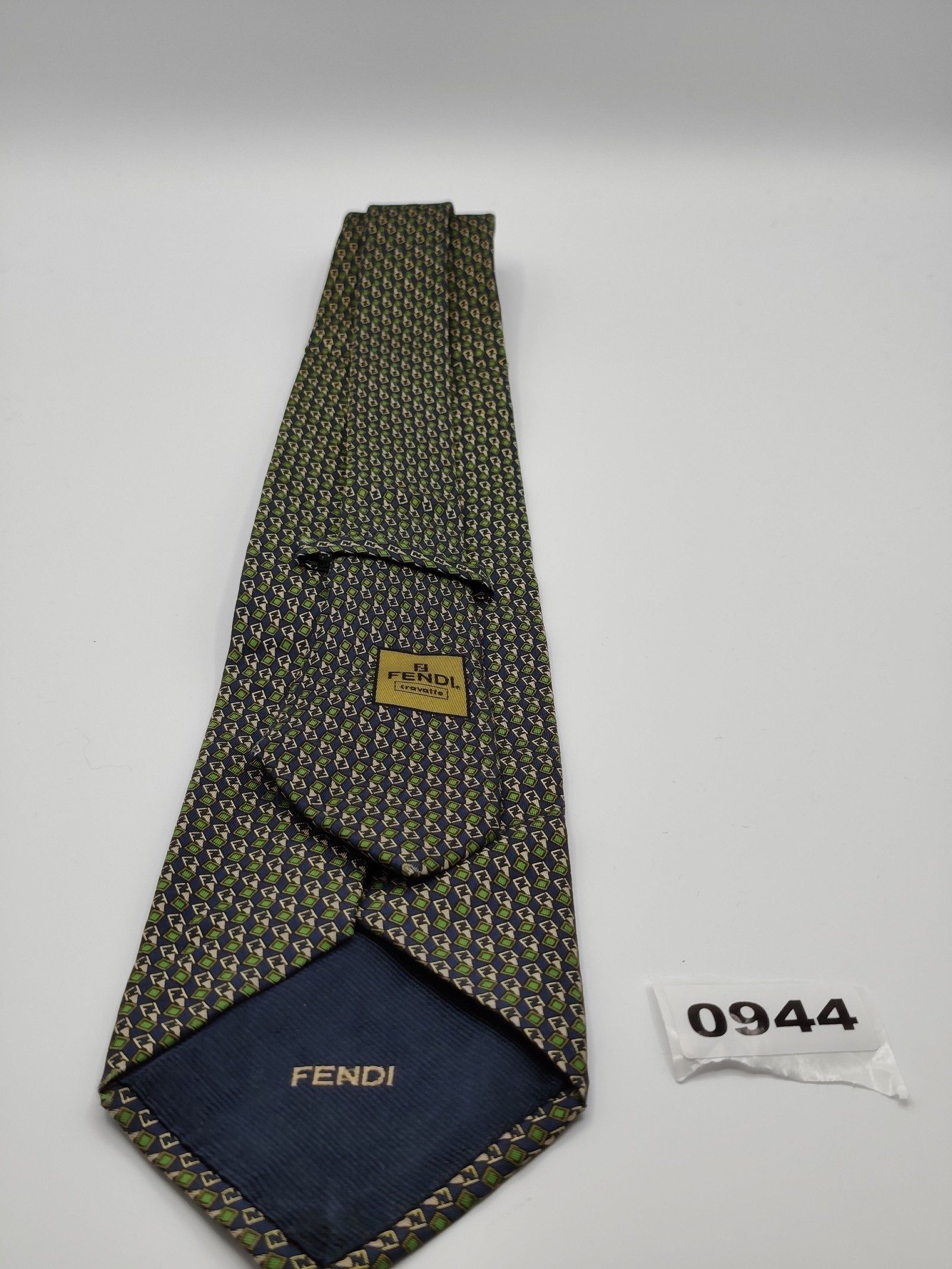 Fendi Navy & Green Patterned Silk Tie