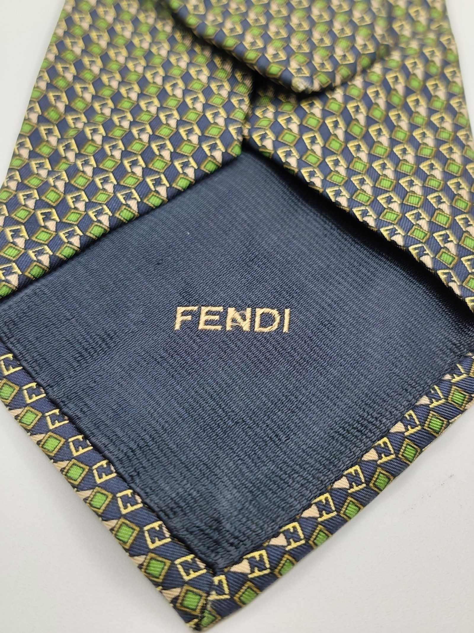 Fendi Navy & Green Patterned Silk Tie image 3