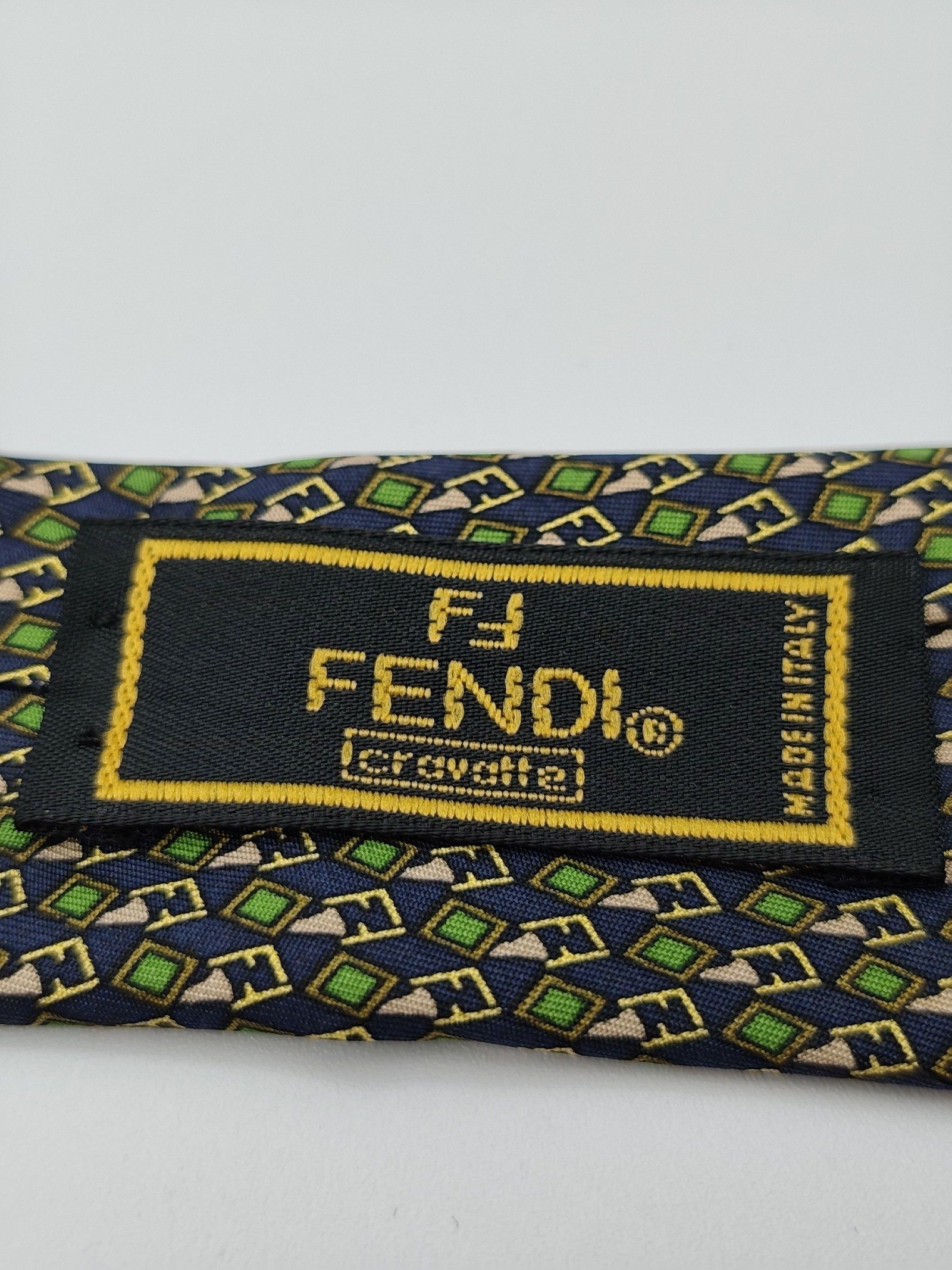 Fendi Navy & Green Patterned Silk Tie image 4
