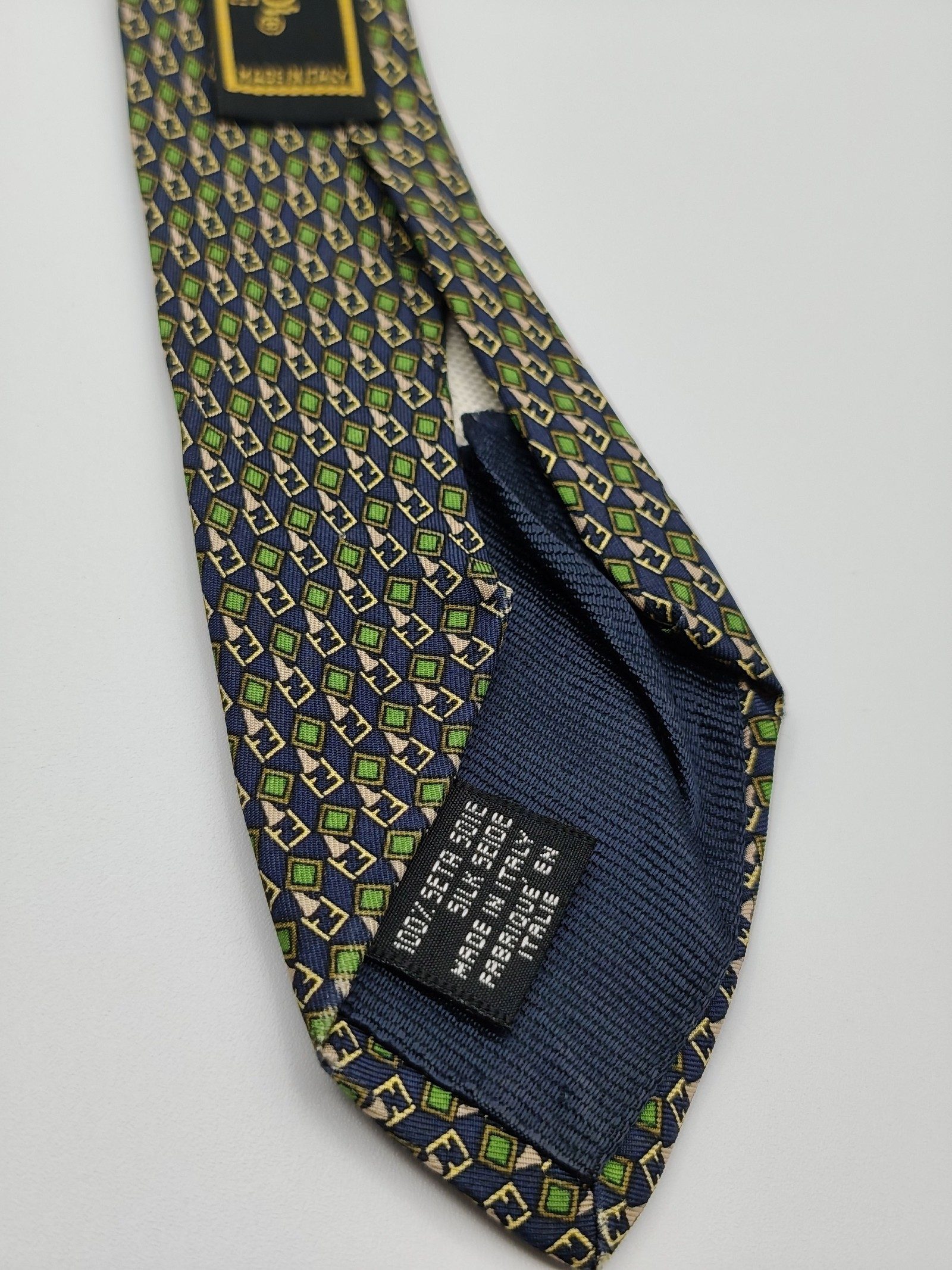 Fendi Navy & Green Patterned Silk Tie image 5