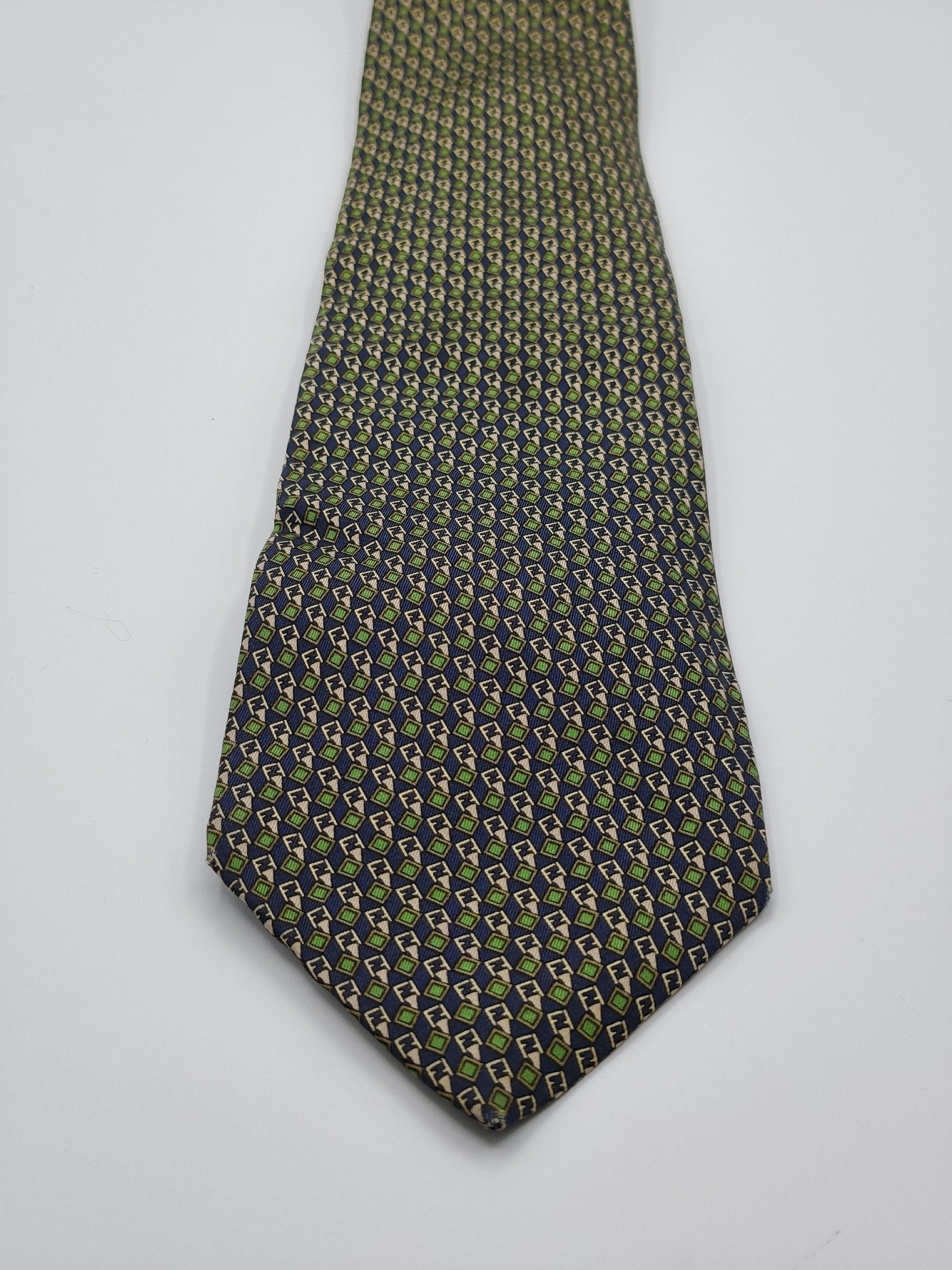 Fendi Navy & Green Patterned Silk Tie image 7
