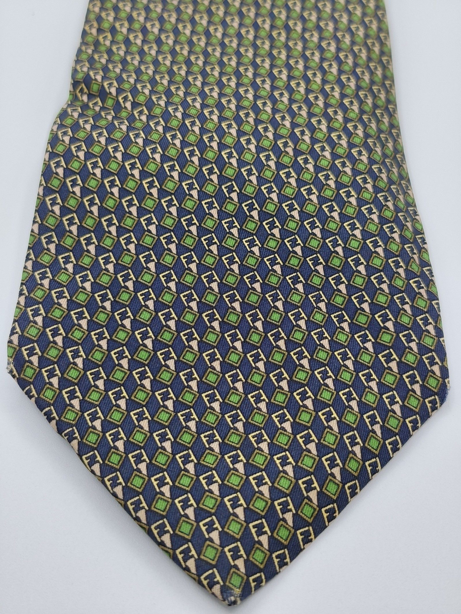 Fendi Navy & Green Patterned Silk Tie image 8