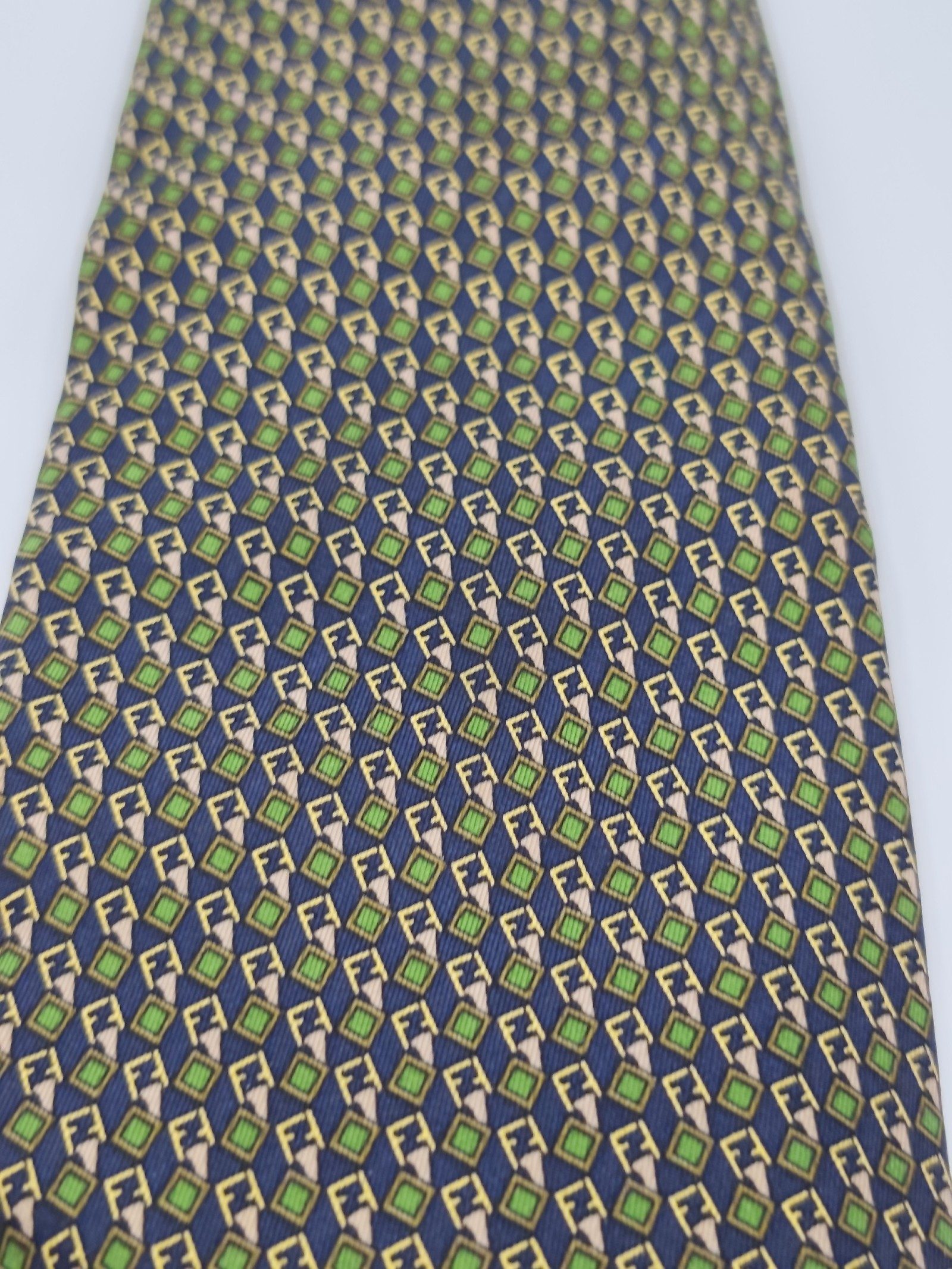 Fendi Navy & Green Patterned Silk Tie image 9
