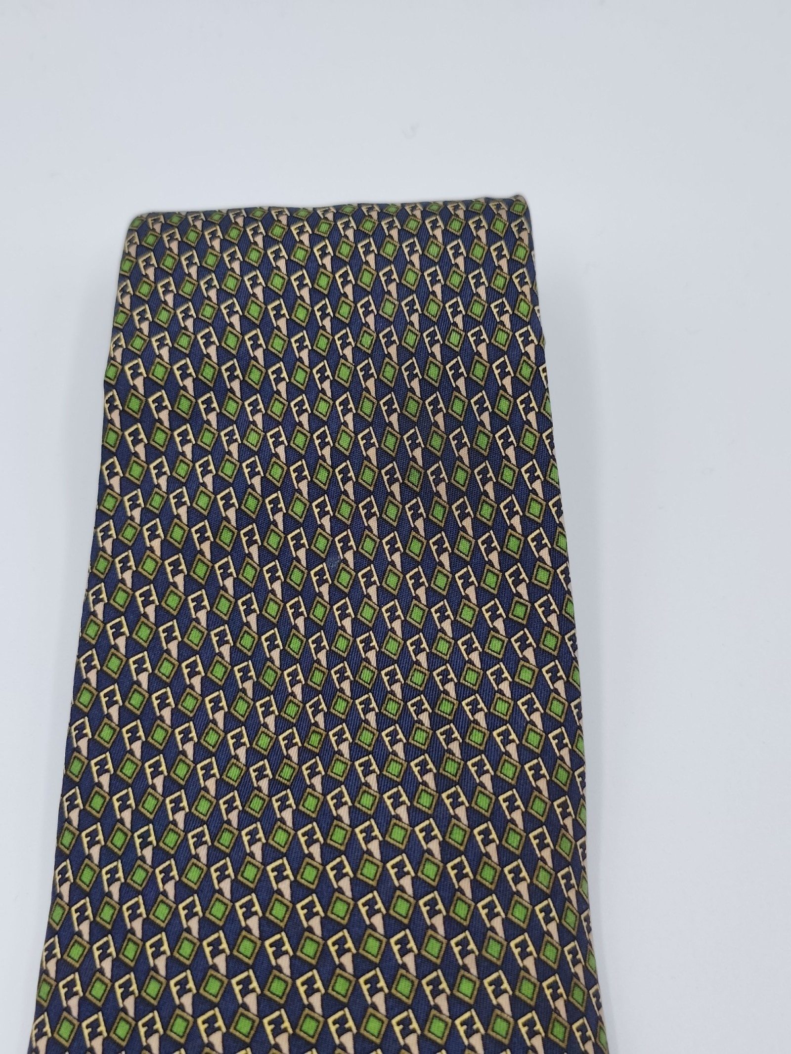 Fendi Navy & Green Patterned Silk Tie image 10