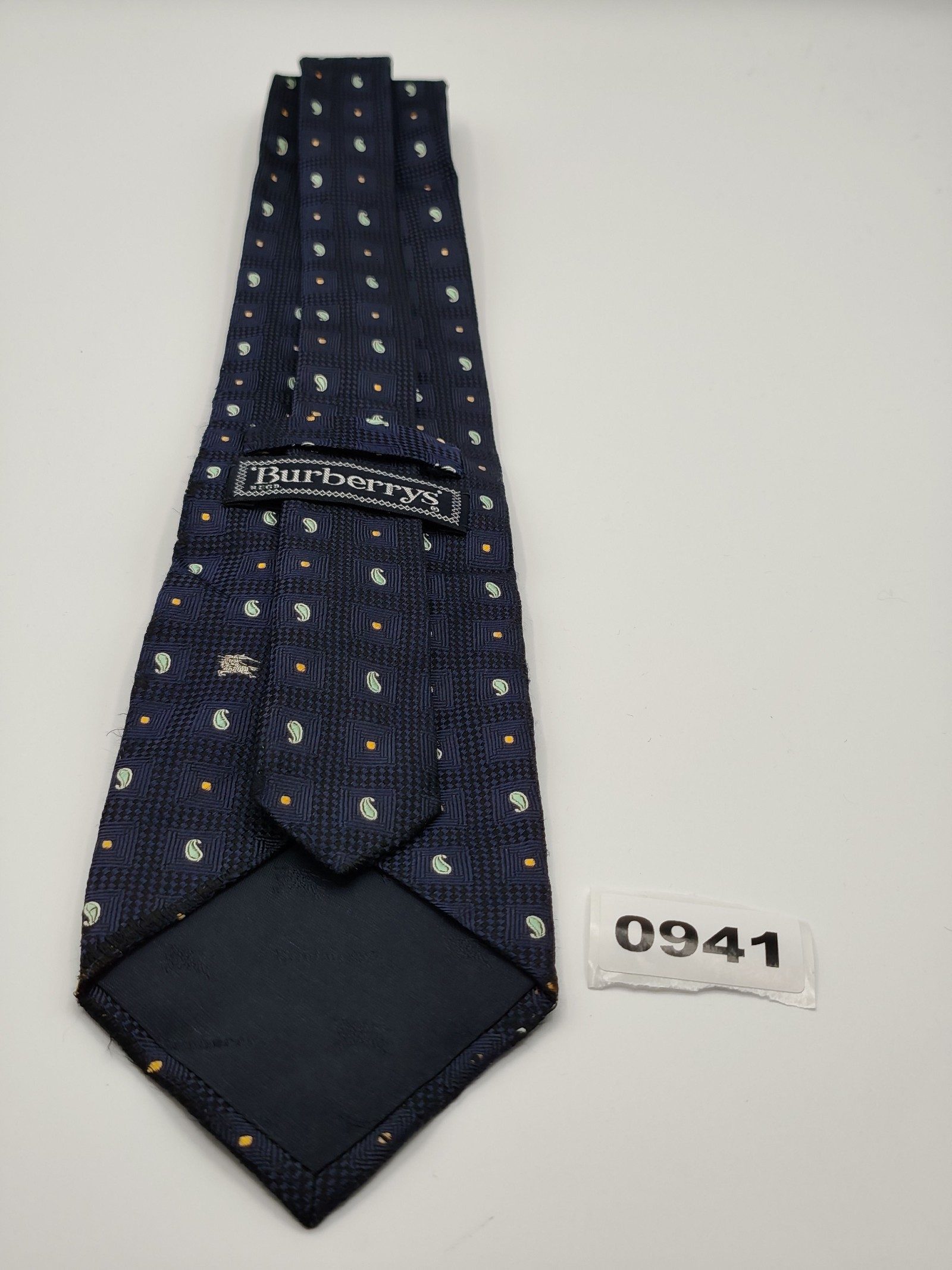 Burberry Navy Blue Paisley Pattern Silk Tie