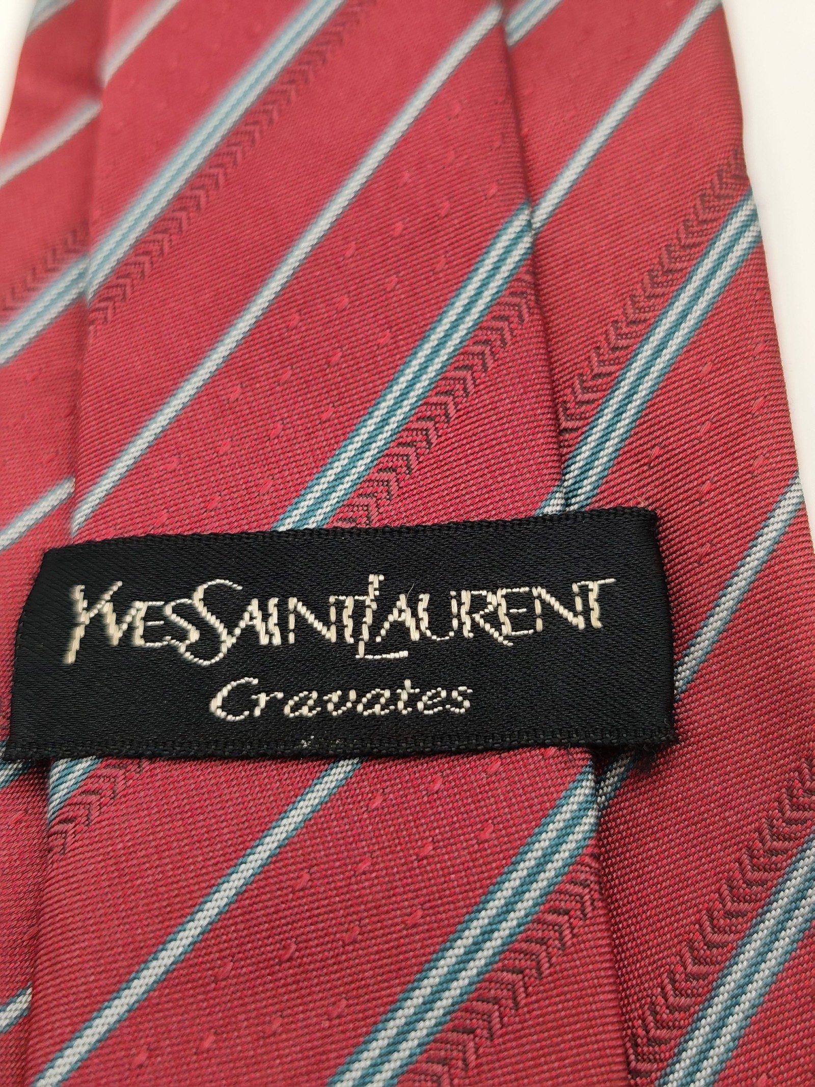 Yves Saint Laurent Red & Blue Striped Silk Tie