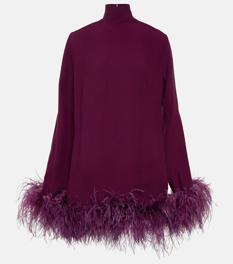 New Taller Marmo Purple Feather High Neck Mini Dress Size M