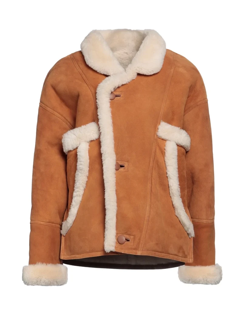 New Sandro Brown Shearling Jacket Size L
