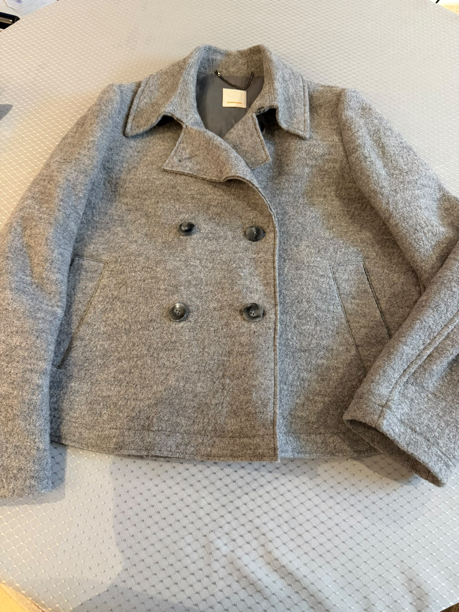 Hugo Boss Grey Wool Blend Double-Breasted Peacoat Large image 2