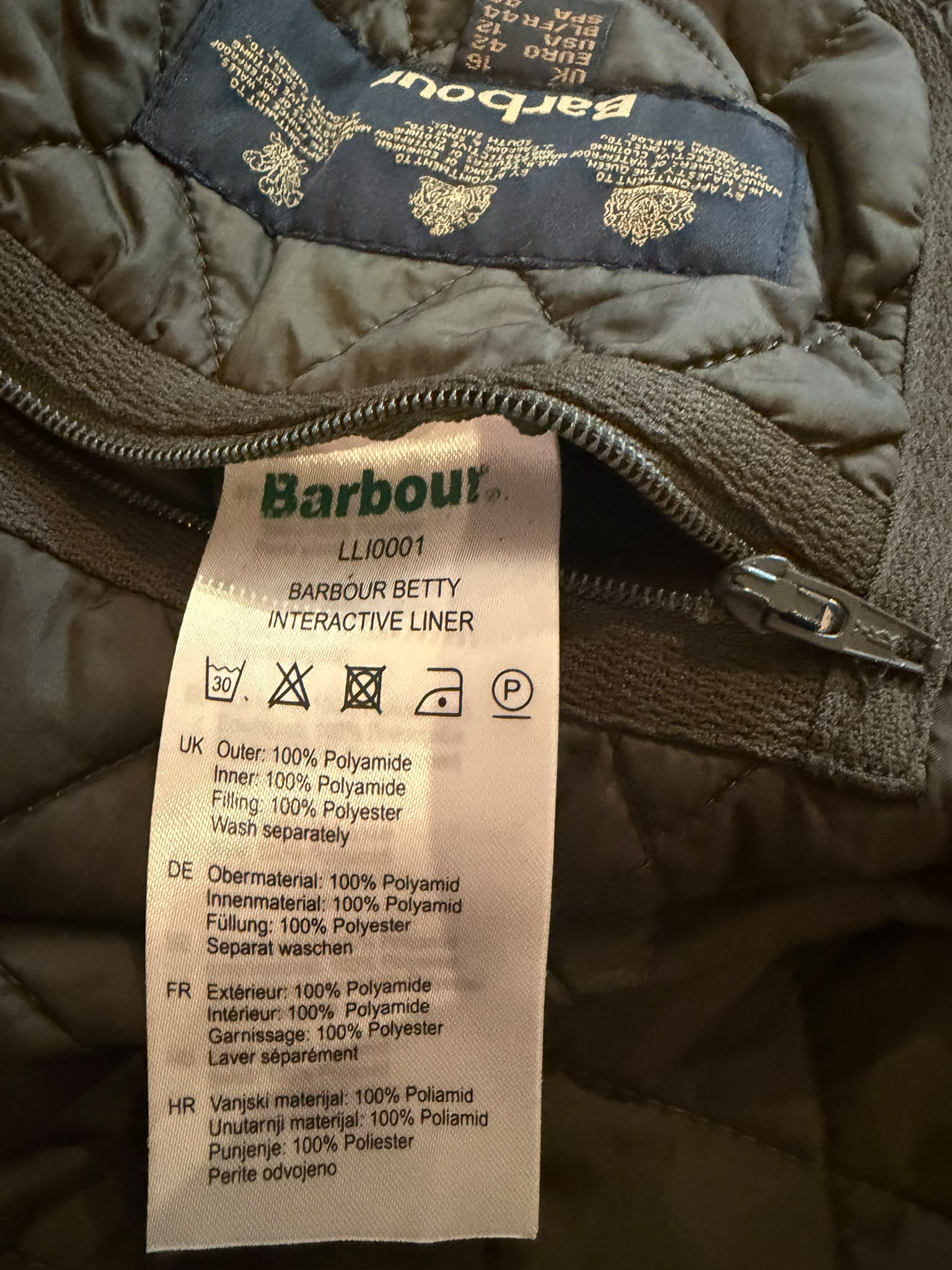 Barbour Brown Betty Quilted Interactive Liner UK 16 image 6