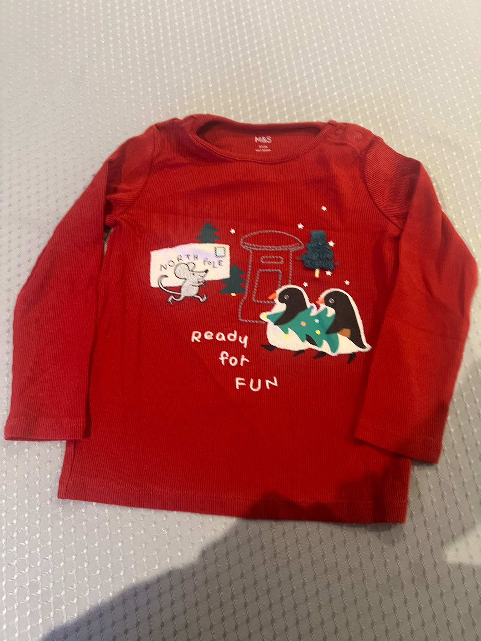 M&S Red Kids' 'Ready for Fun' Appliqué Long Sleeve Top 2-3 Years