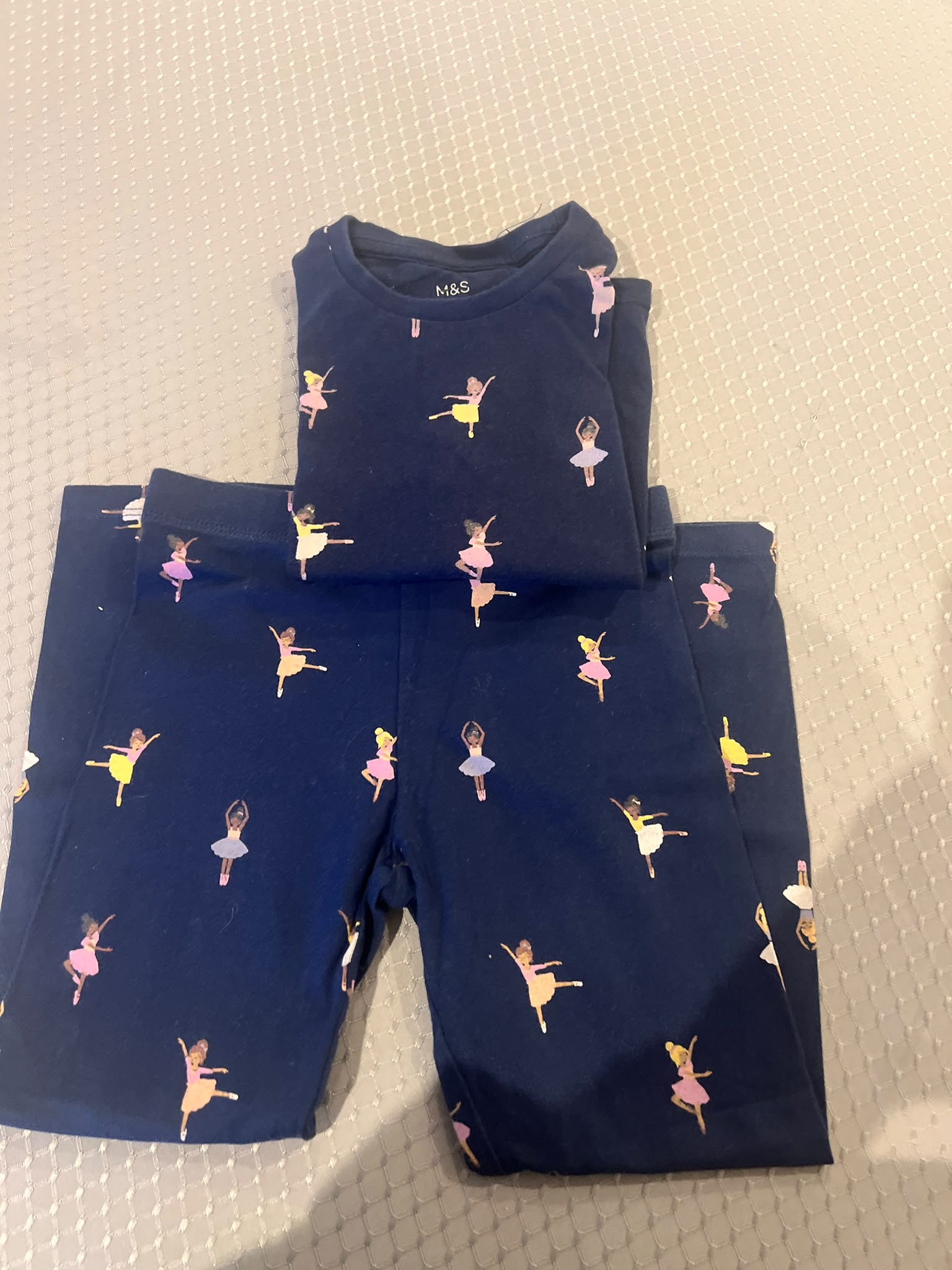 M&S Kids' Navy Ballerina Print T-Shirt & Leggings Set Age 3-4 Years