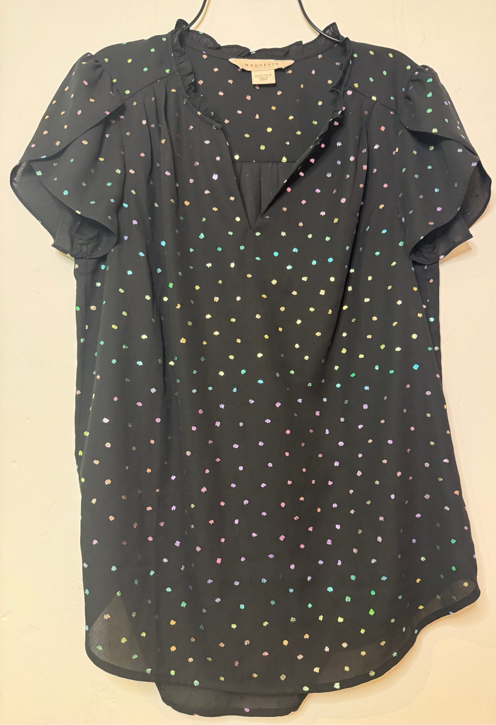 Mauvette Women's Black Multicolour Polka Dot Blouse UK 8