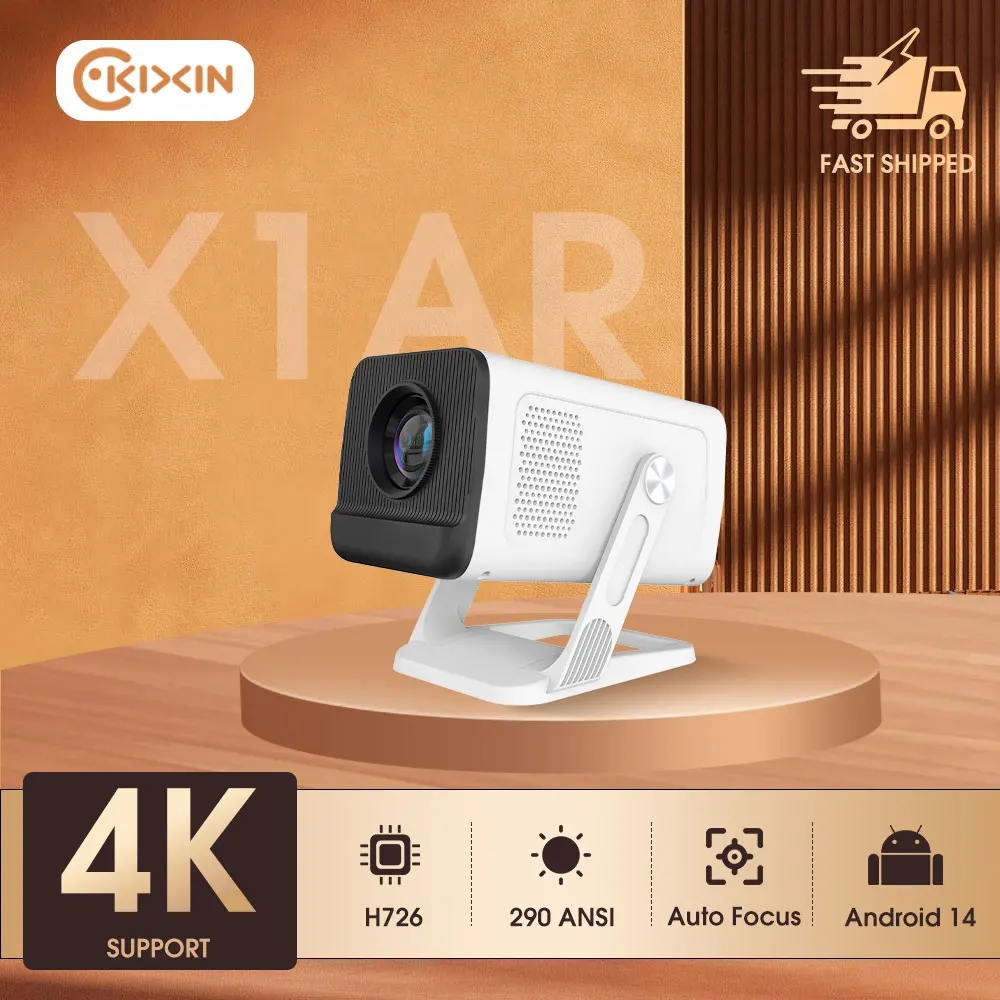 Kixin White 4K Support Native 720P Projector with Auto Focus and WiFi 6