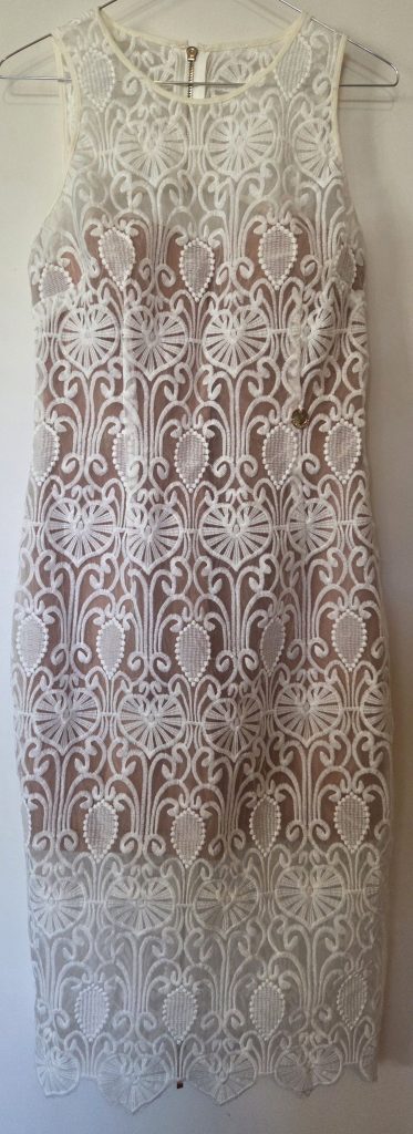 Bronx and Banco White Lace Nude Midi Dress Size 10 | Open Back Cocktail Dress