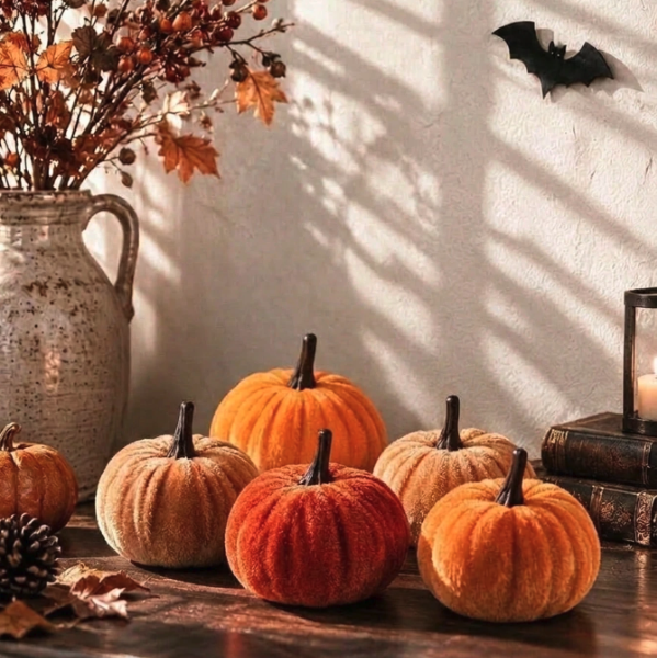 15 Velvet Pumpkins Set Gothic Witchy Fall Halloween Rustic Autumn Decor