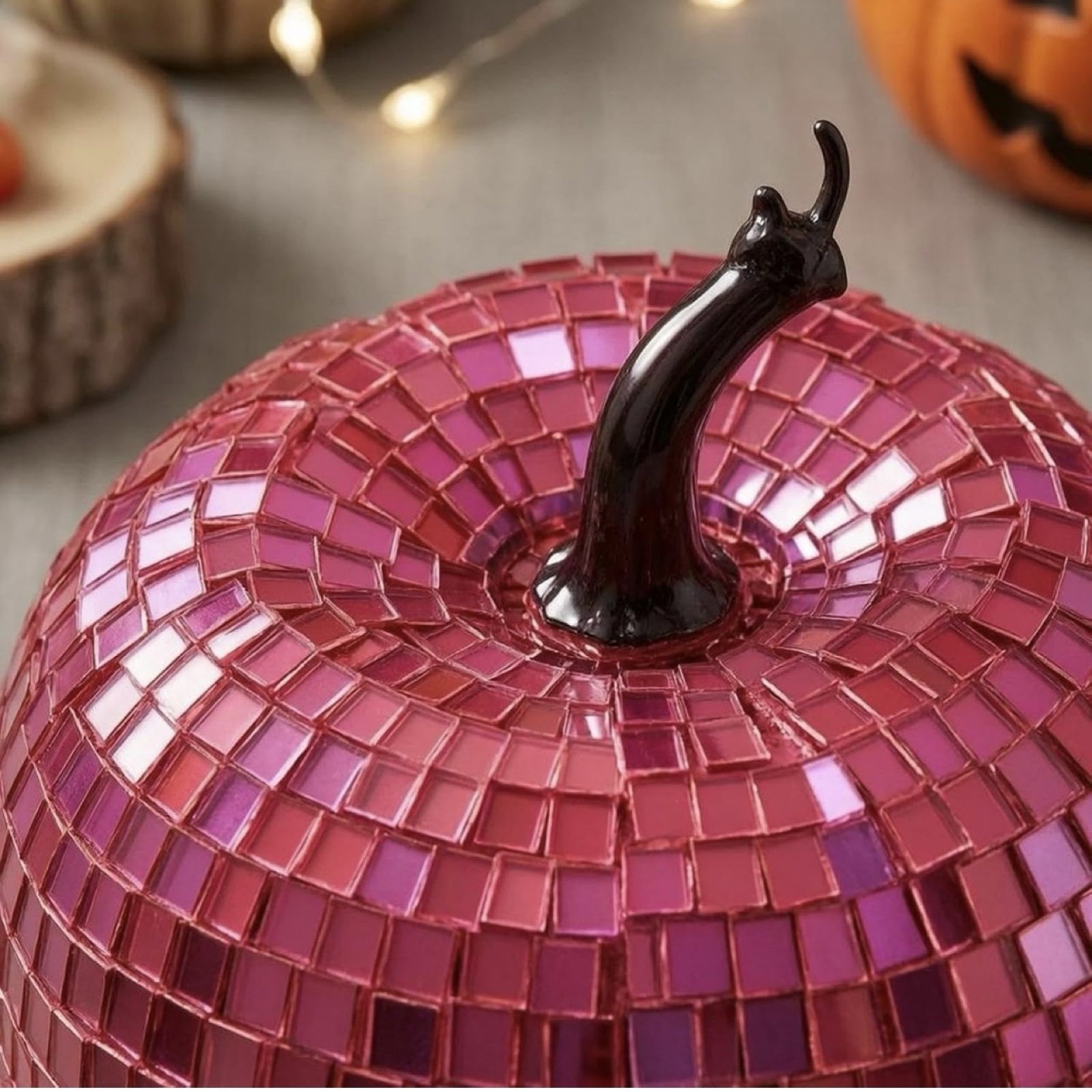 Gothic Witchy Disco Ball Pumpkin Pink Mirror Halloween Fall Mystic Decor 12cm image 5