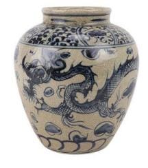 Vintage Style Chinese Porcelain Vase – Blue Dragon Motif, Beige Ceramic image 2