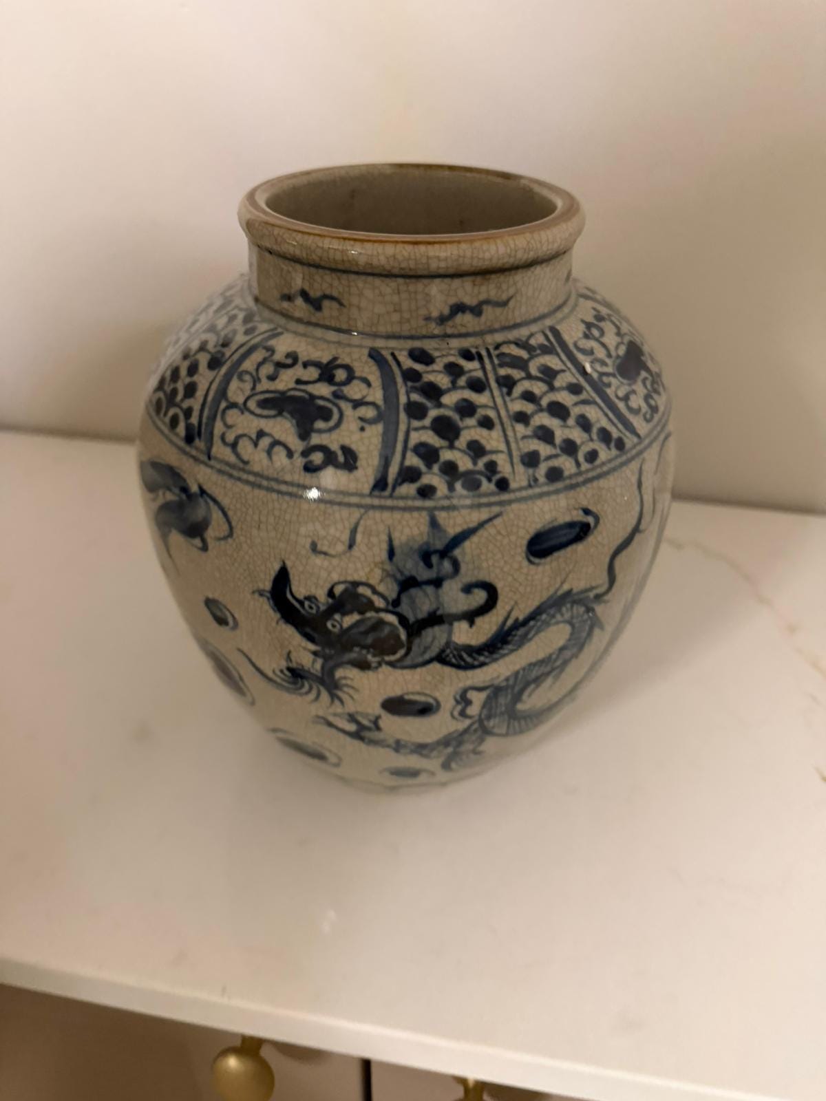 Vintage Style Chinese Porcelain Vase – Blue Dragon Motif, Beige Ceramic image 6