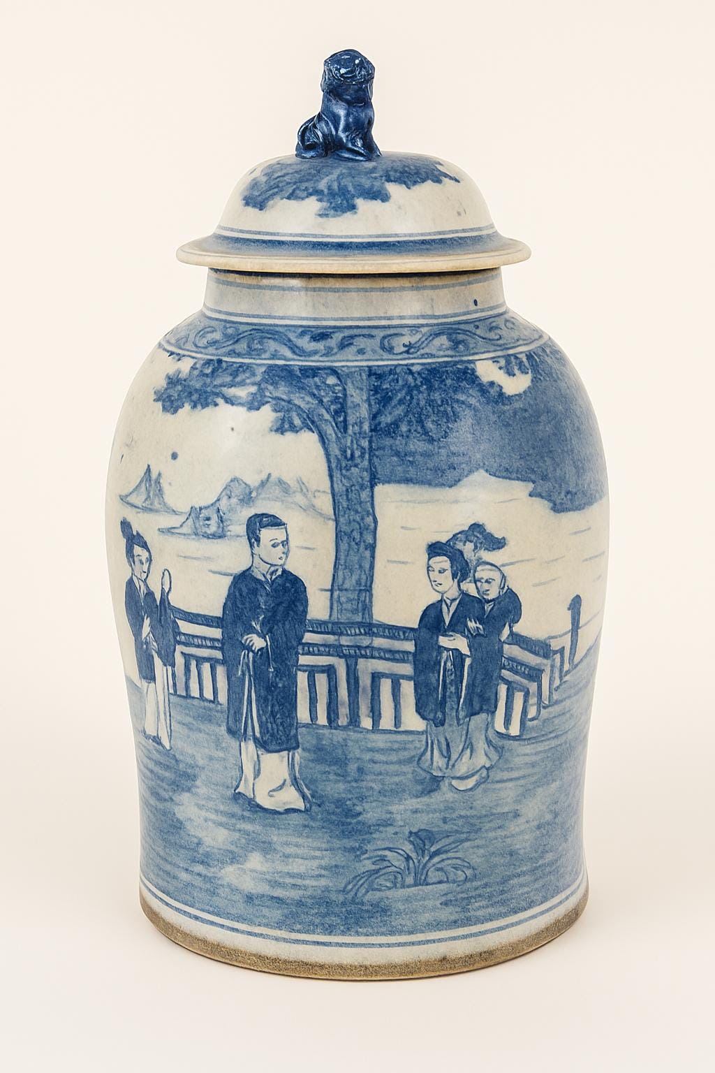 Vintage Style Blue and White Chinese Ginger Jar with Lid – Hand-Painted Decor