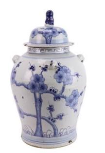 Blue and White Porcelain Ginger Jar – Floral Motif with Handles & Lid image 2