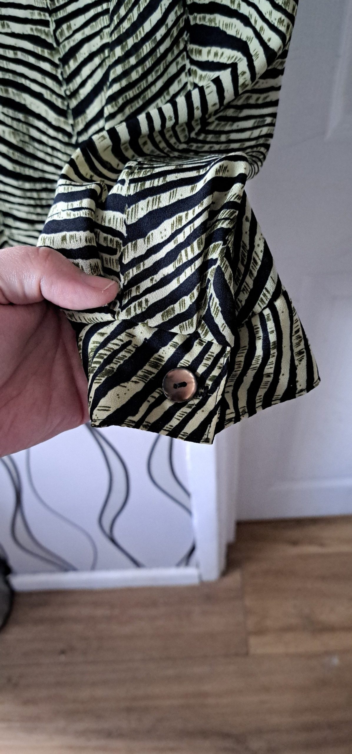 Bon Marché Women's Black & Beige Striped Shirt Size 14 image 2
