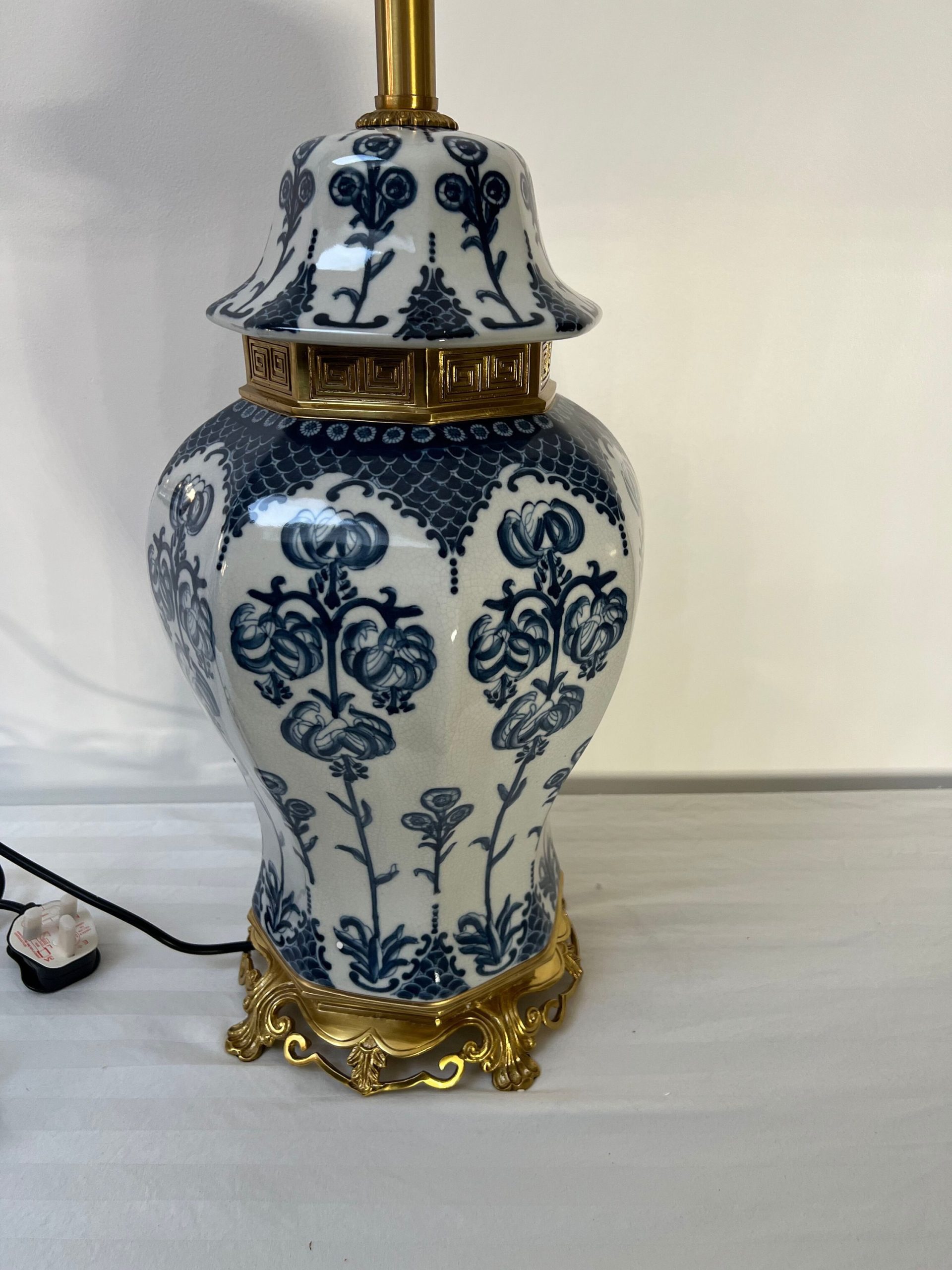 Blue and White Porcelain Table Lamp with Fabric Shade – Classic Decorative Light image 6