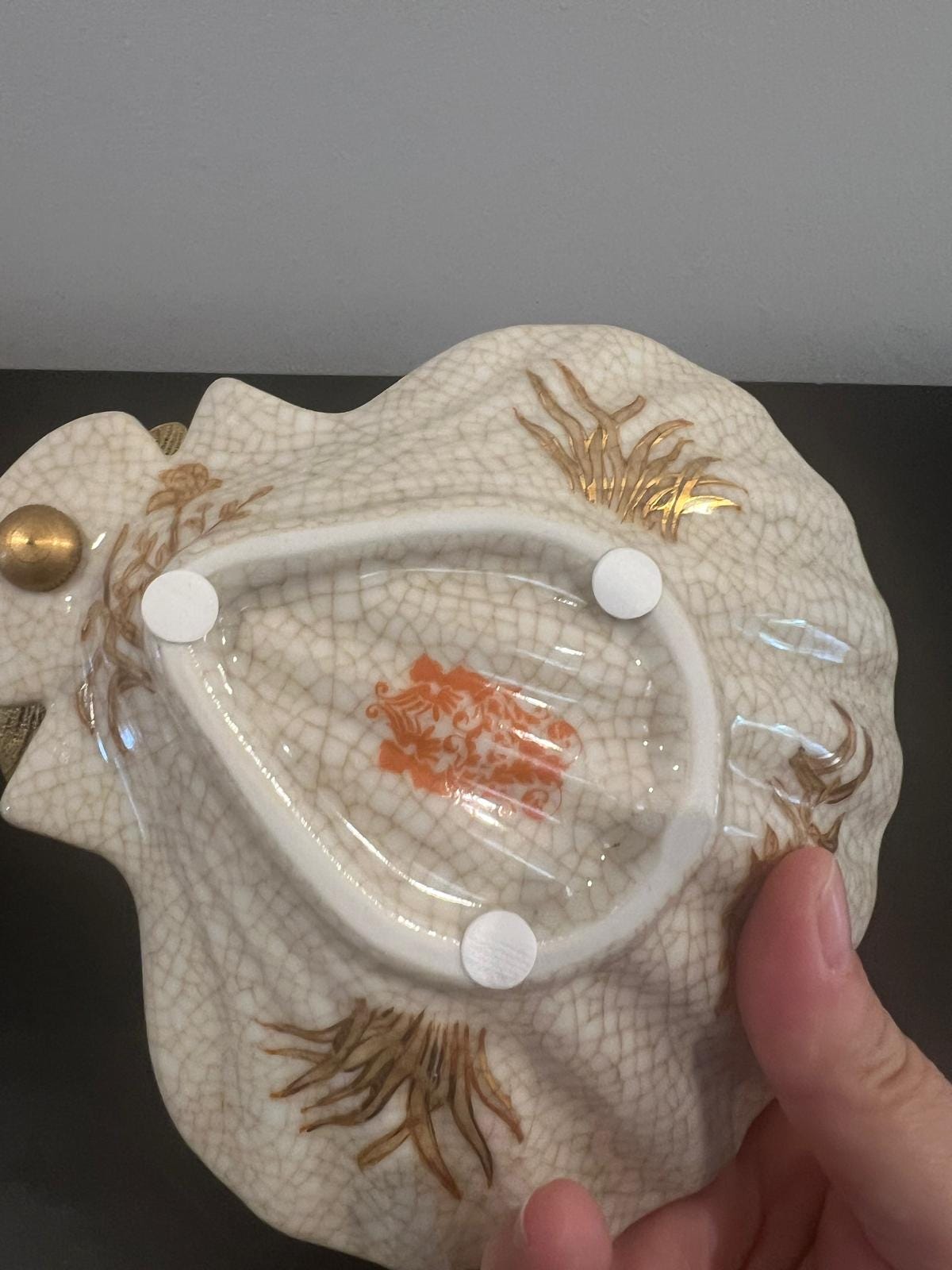 Crackle Glaze Porcelain Trinket Dish with Gilt Dragonfly Handle –Butterfly Decor image 9