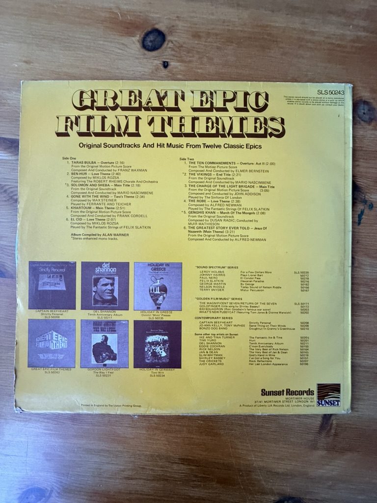 Sunset Great Epic Film Themes Vinyl LP Record image 2