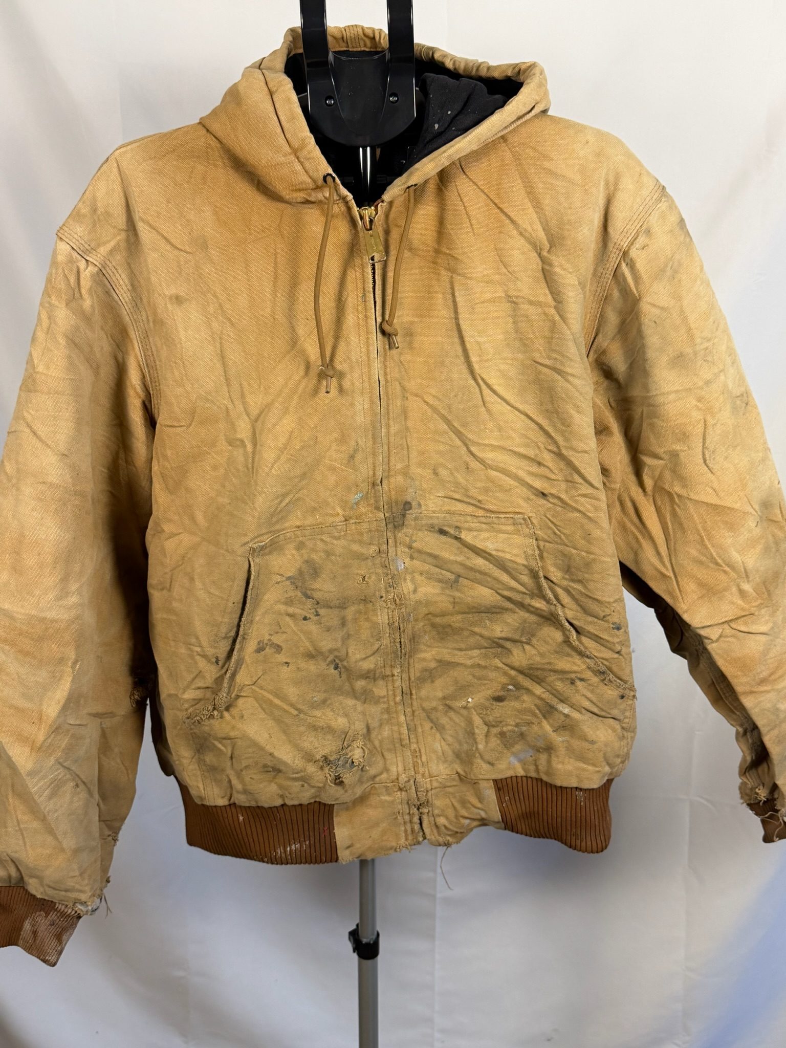 Vintage Carhartt Brown Hooded Work Jacket Large Heavy Duty Canvas
