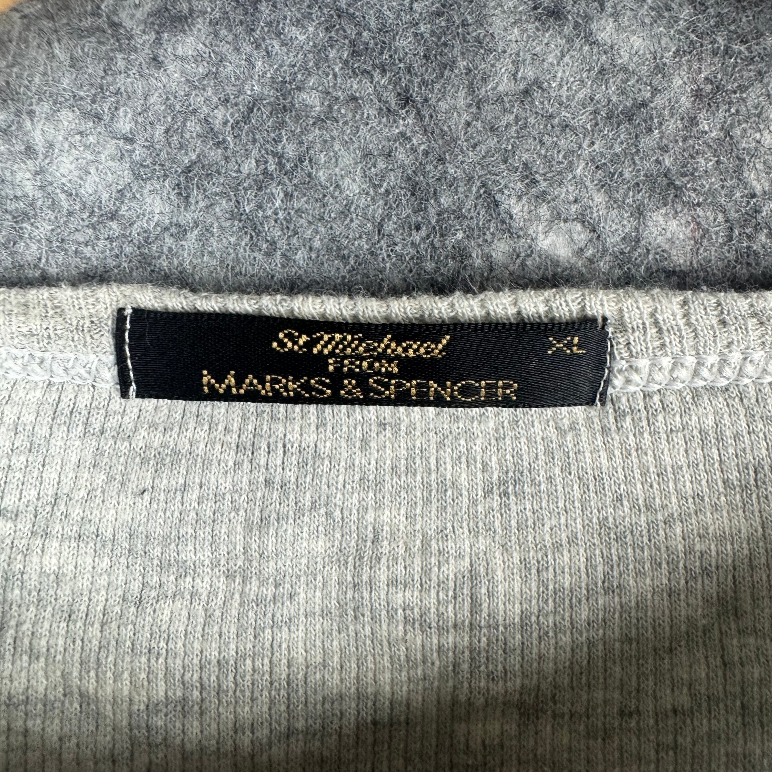 Vintage St Michael's Marks & Spencer Grey Ribbed Short Sleeve Top XL Navy Piping image 3