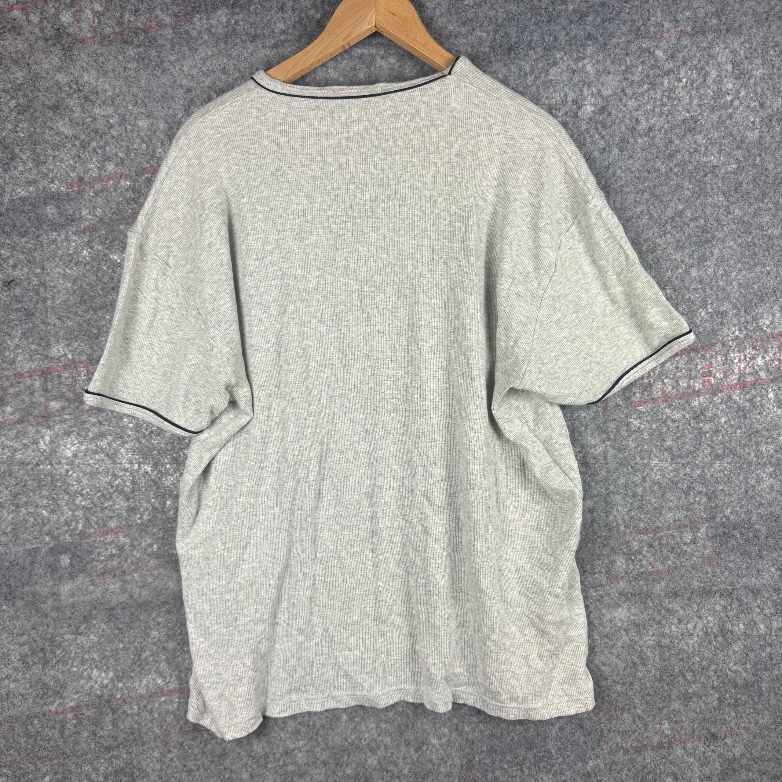 Vintage St Michael's Marks & Spencer Grey Ribbed Short Sleeve Top XL Navy Piping image 4