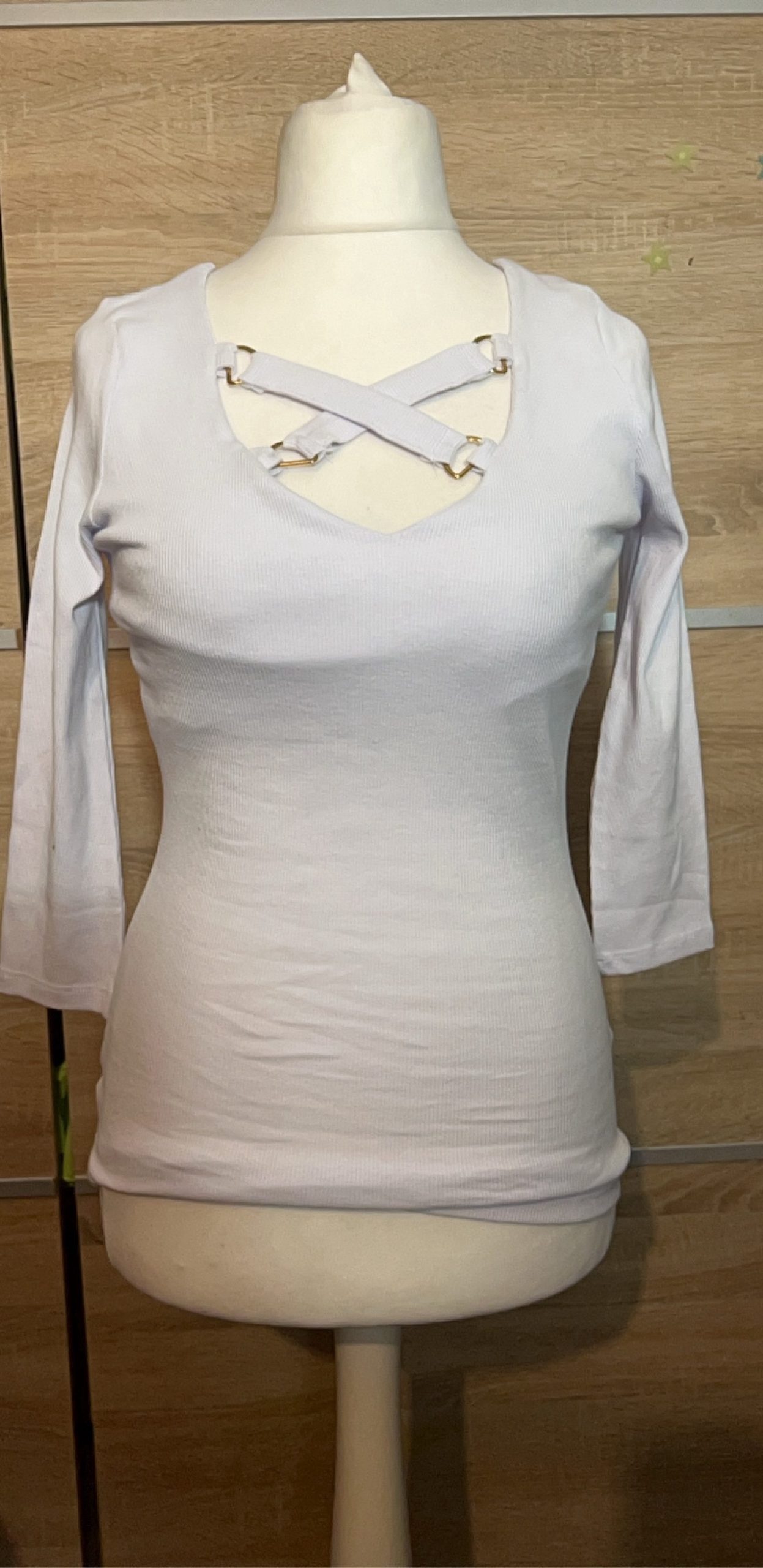 La Pia White Women's Ribbed Cotton Stretch Top Medium