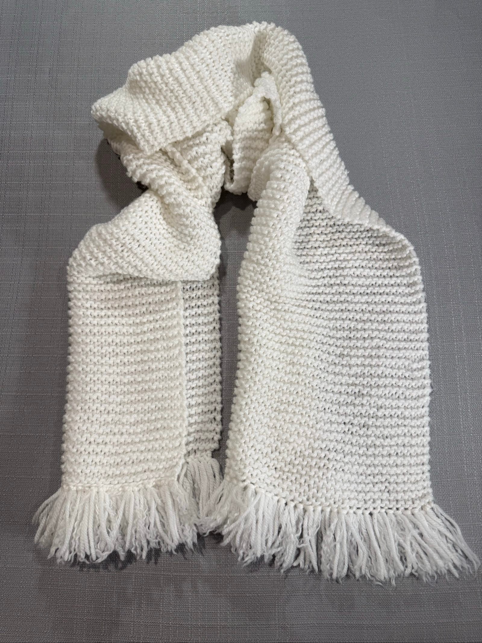 DRAFT Unisex Chunky Knit Fringe Winter Scarf – Ivory White - 66 inches