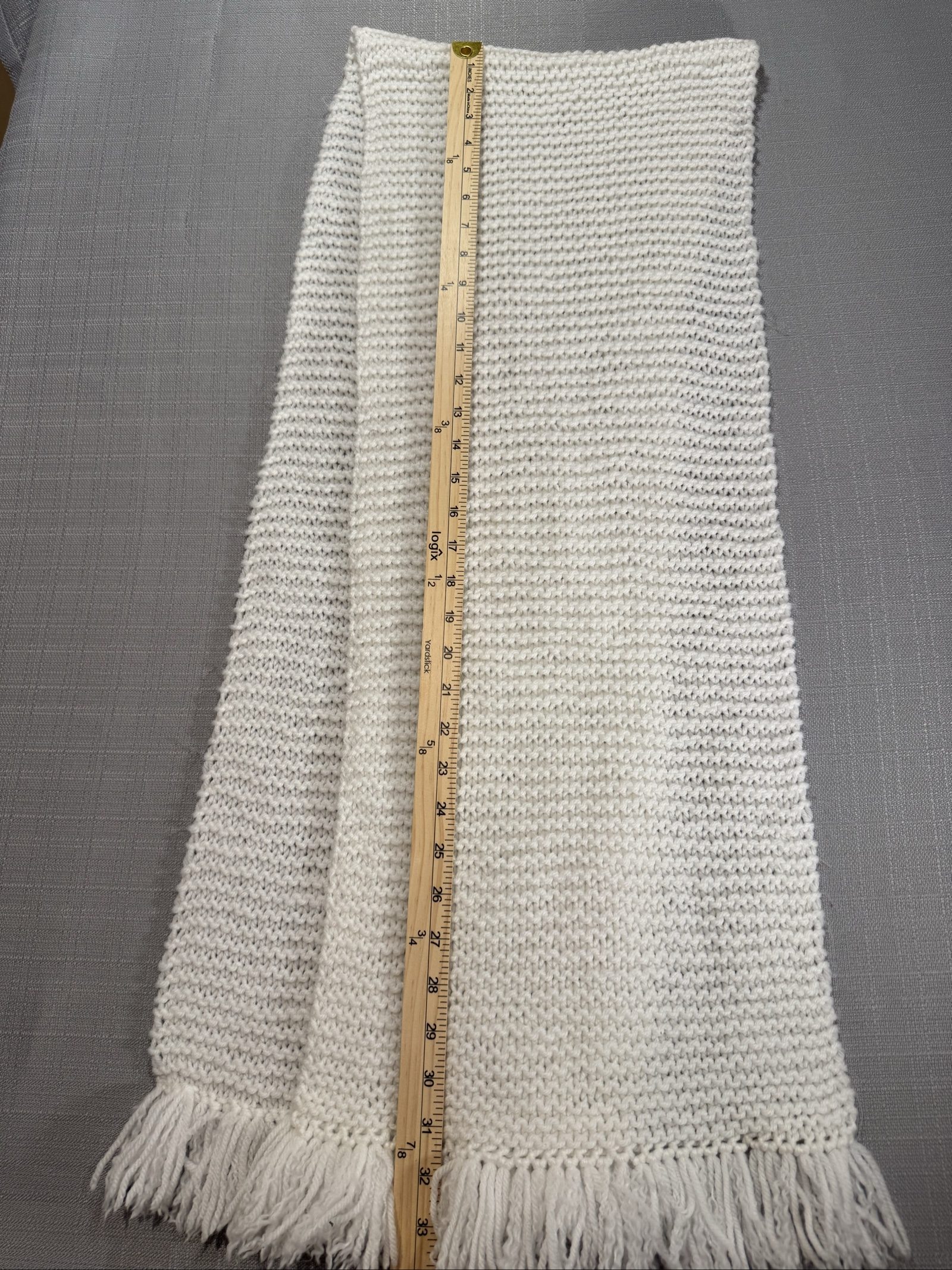 DRAFT Unisex Chunky Knit Fringe Winter Scarf – Ivory White - 66 inches image 4