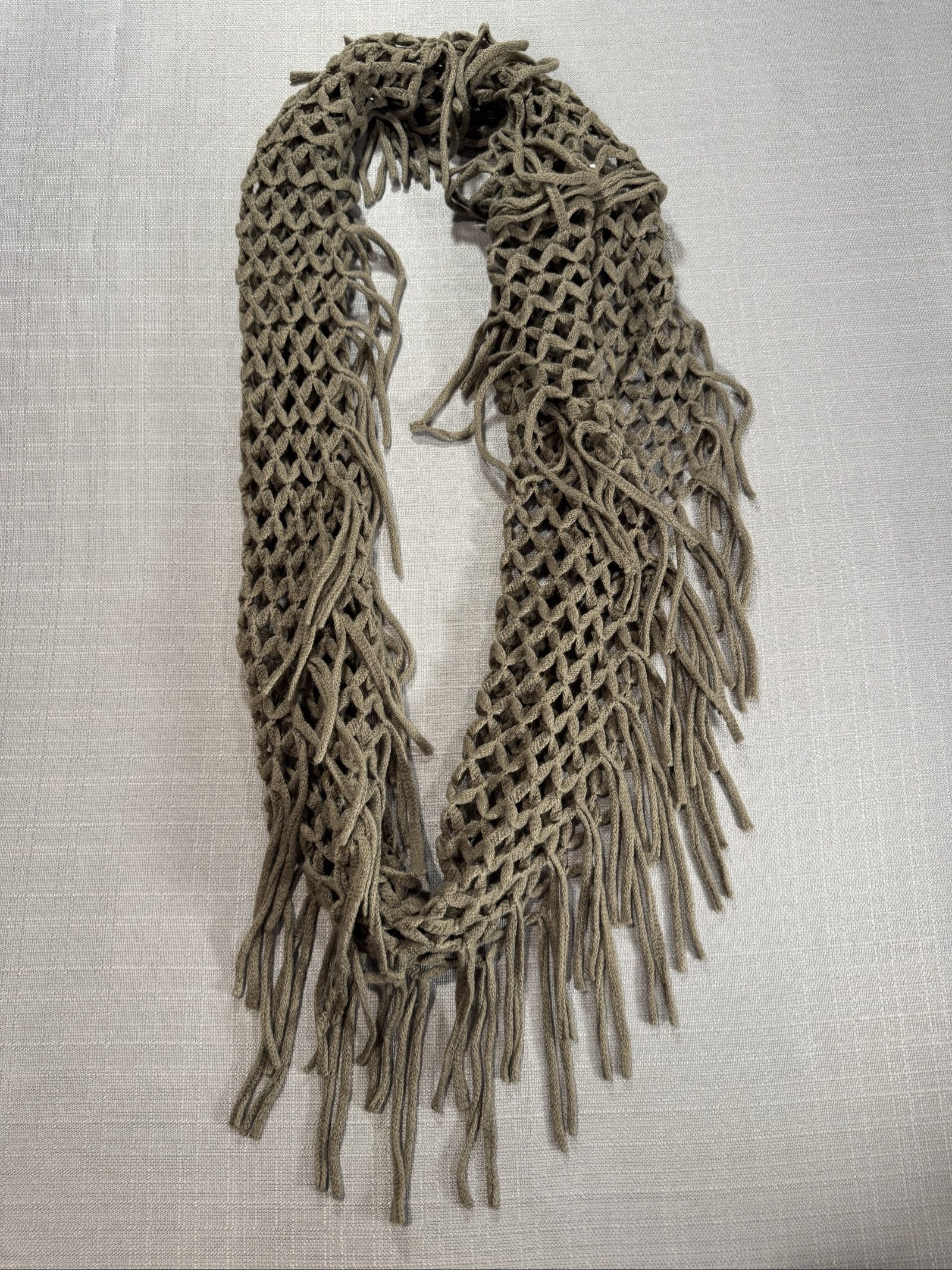 Women’s Open Weave Long Fringe Scarf – Taupe Gray - 29 inches