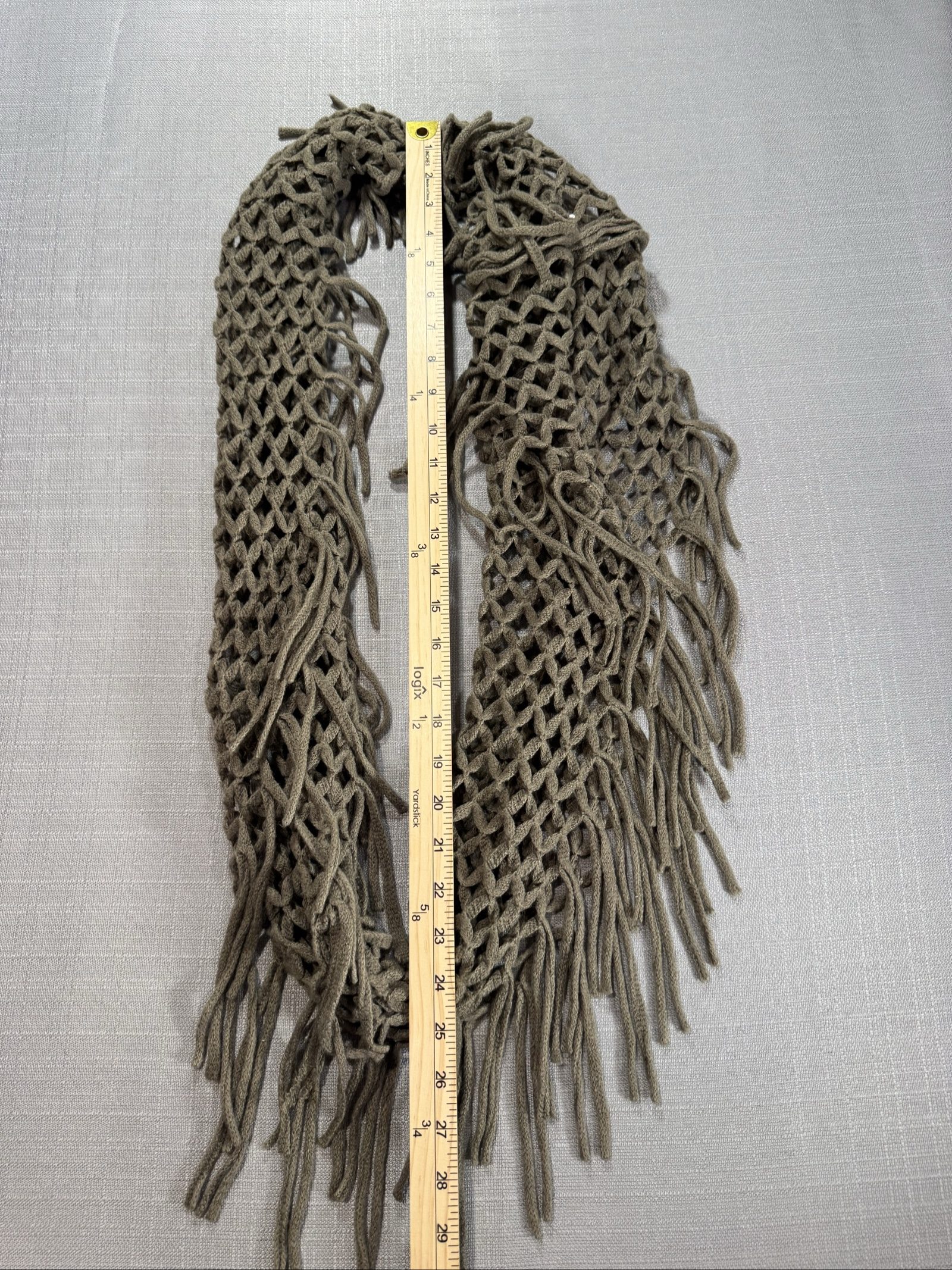 Women’s Open Weave Long Fringe Scarf – Taupe Gray - 29 inches image 2