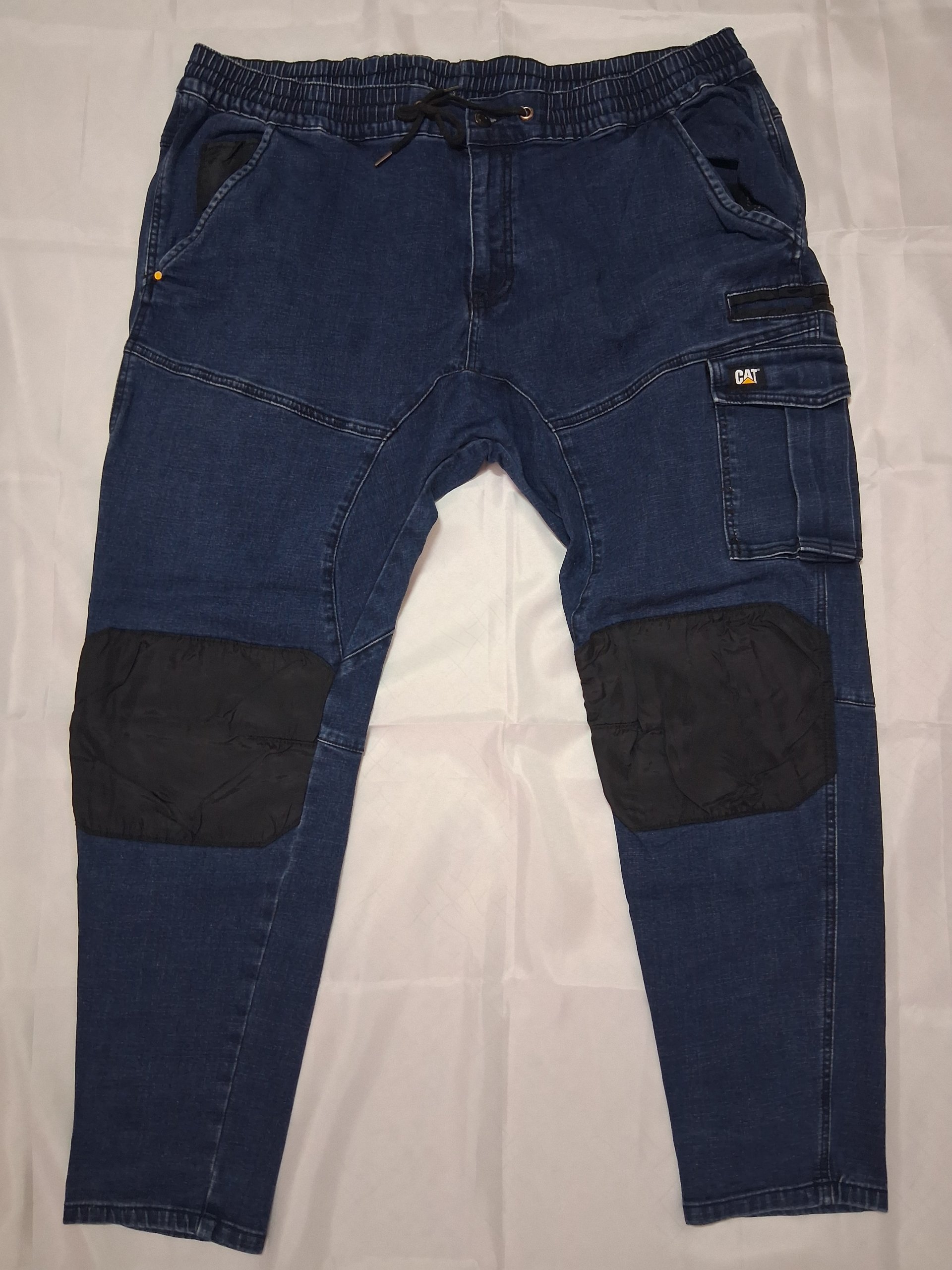 CAT Blue Denim Jeans Cargo Uomo Taglia 44x32 Cotone e Spandex