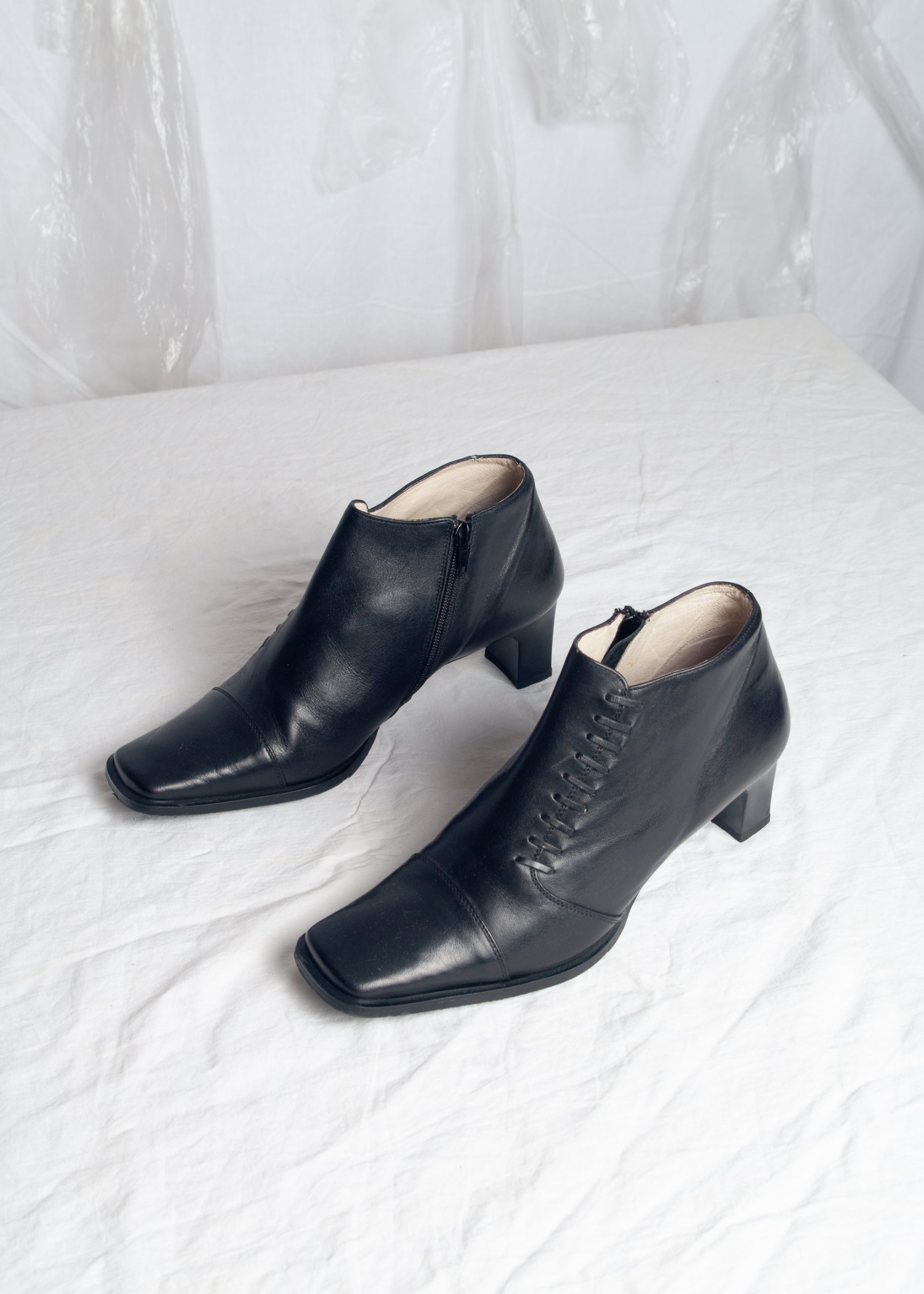 Leather Black Women's Ankle Boots Size 38 Block Heel