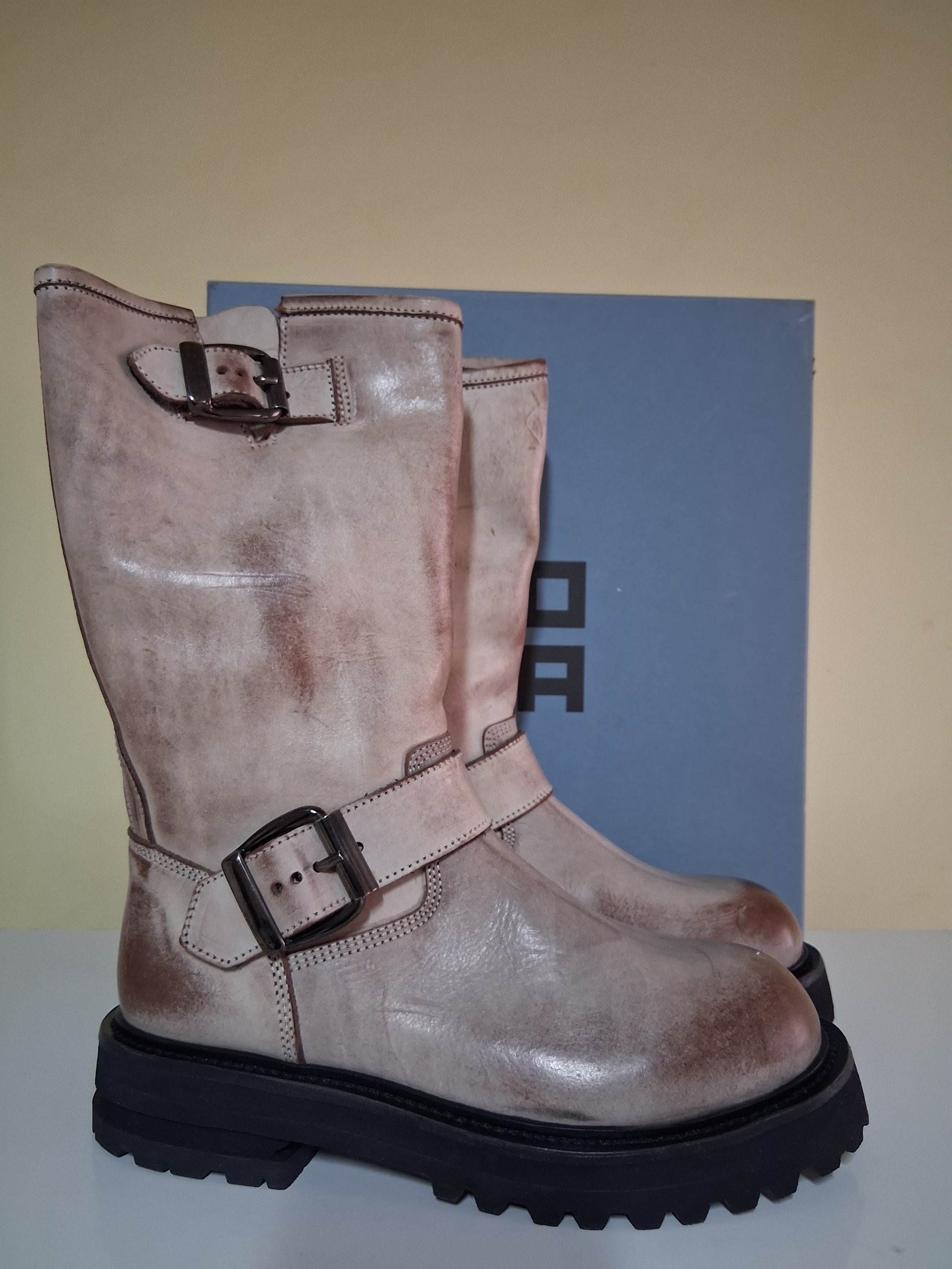 Scarpe Donna Moma 37 Beige Stivaletti in Pelle