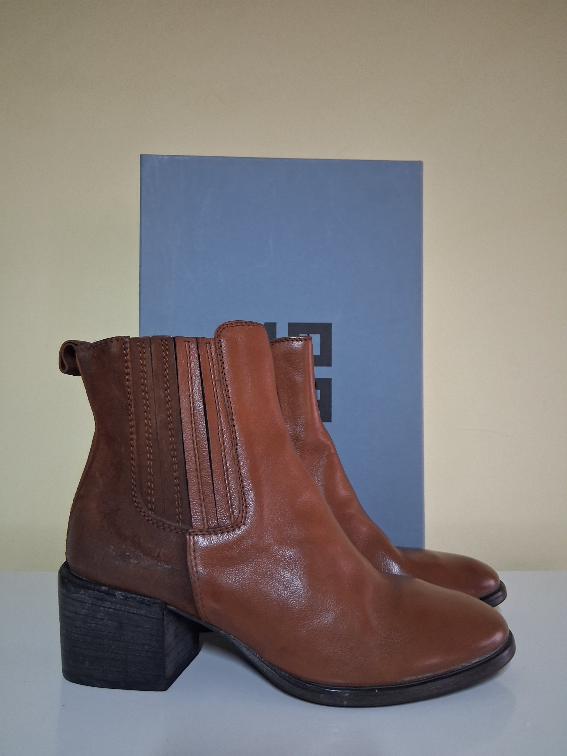 Scarpe Moma Stivaletti Donna Marrone Pelle Taglia 36,5 Tacco Largo
