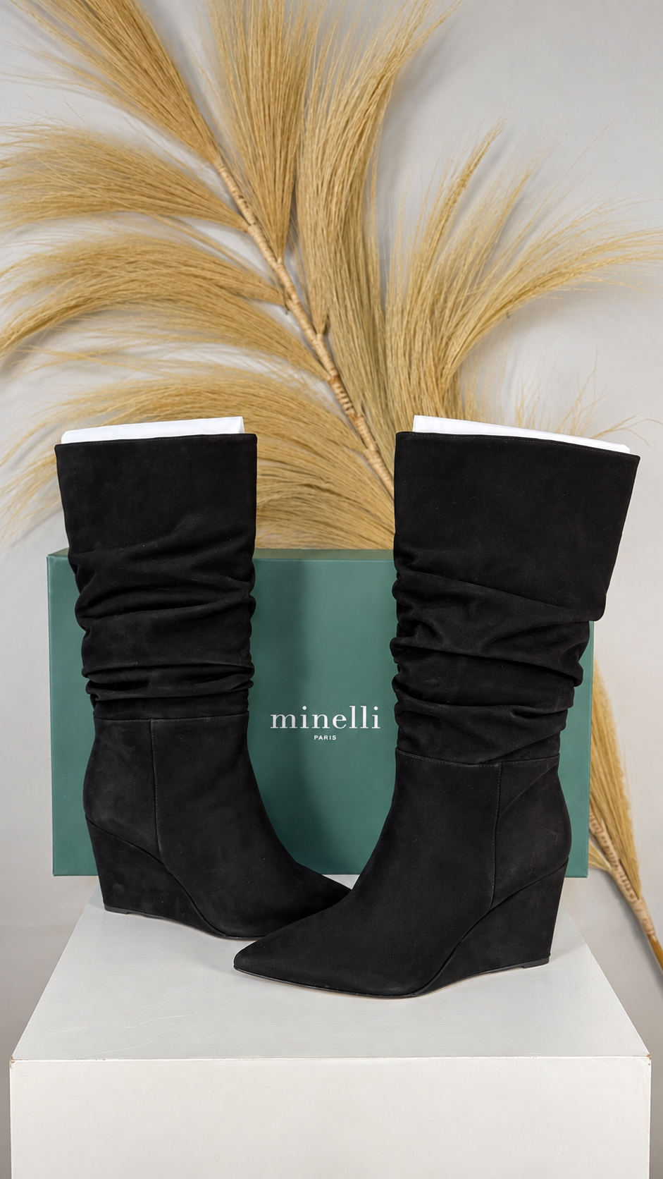 Bottes Minelli Noires en Nubuck Taille 40 à Talon Compensé