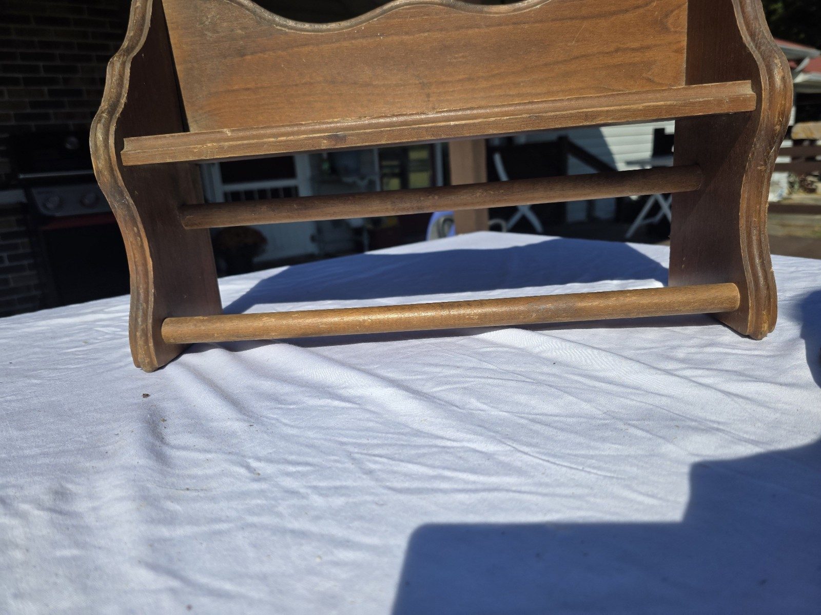 Vintage Brown Wooden Wall Shelf with Two Rods