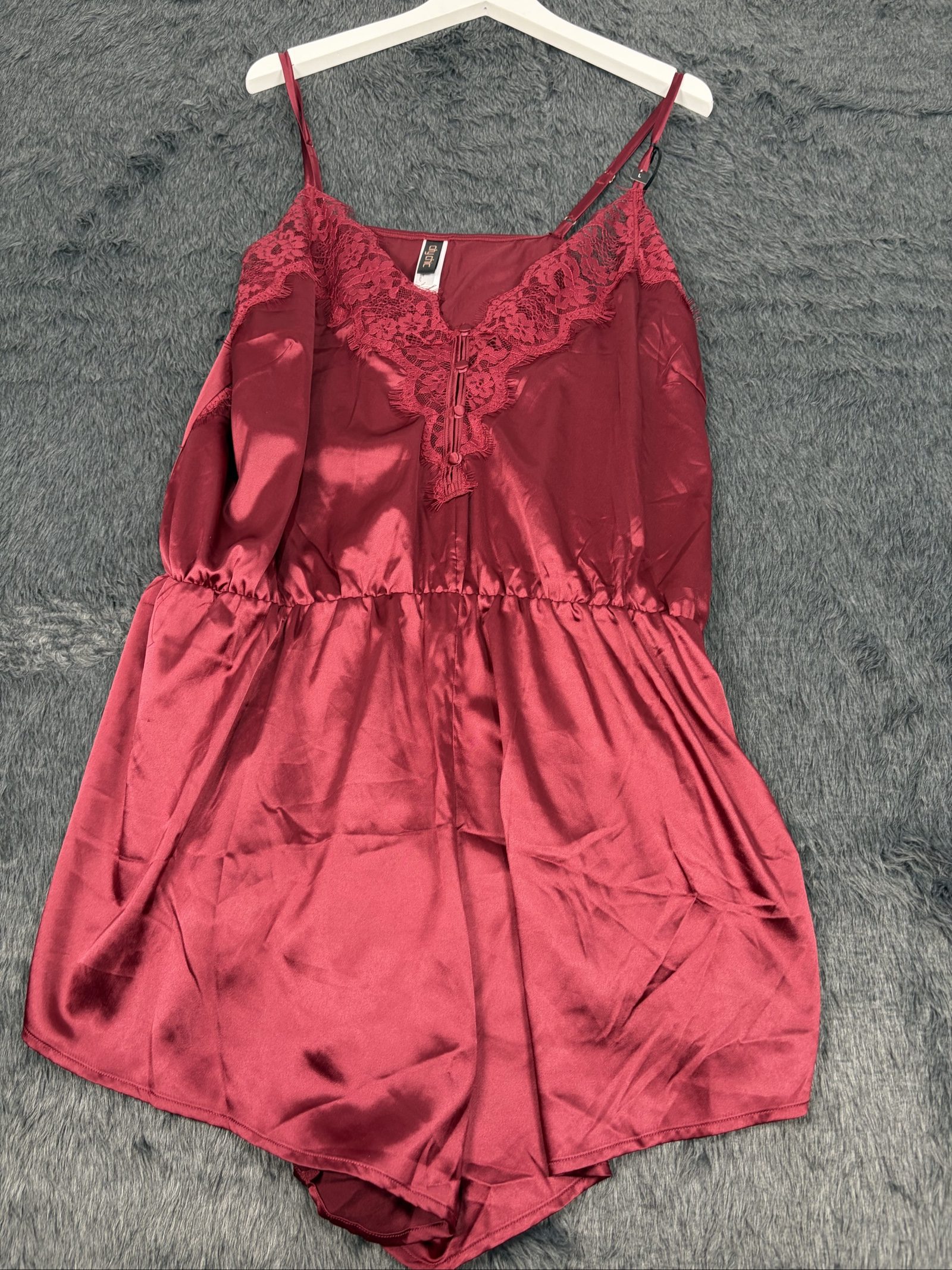City Chic Wine Red Satin Lace Trim Romper Size 3X