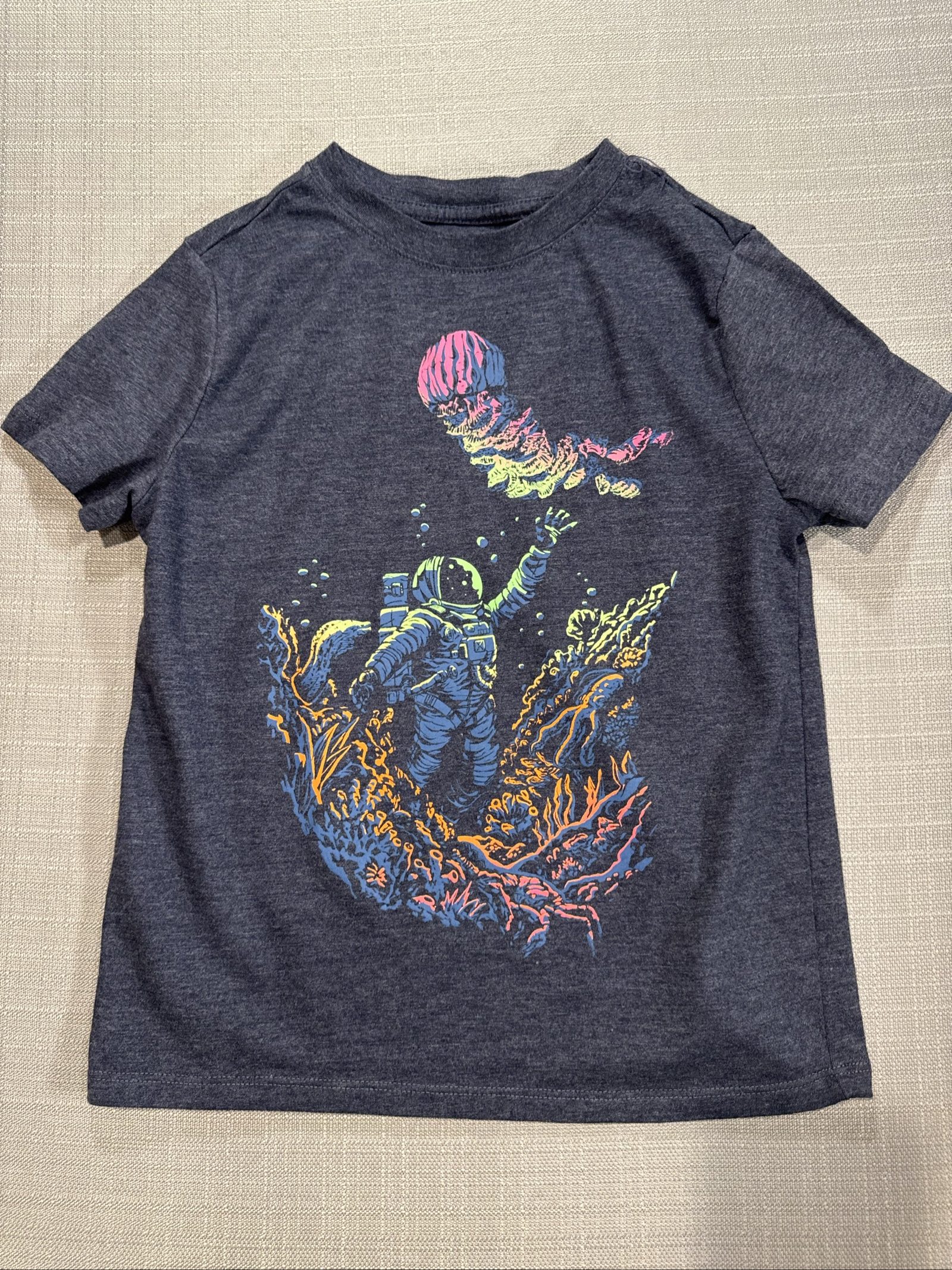 Boy's Cat & Jack Astronaut Graphic Short Sleeve T-shirt – Heather Navy - Size (6/7)
