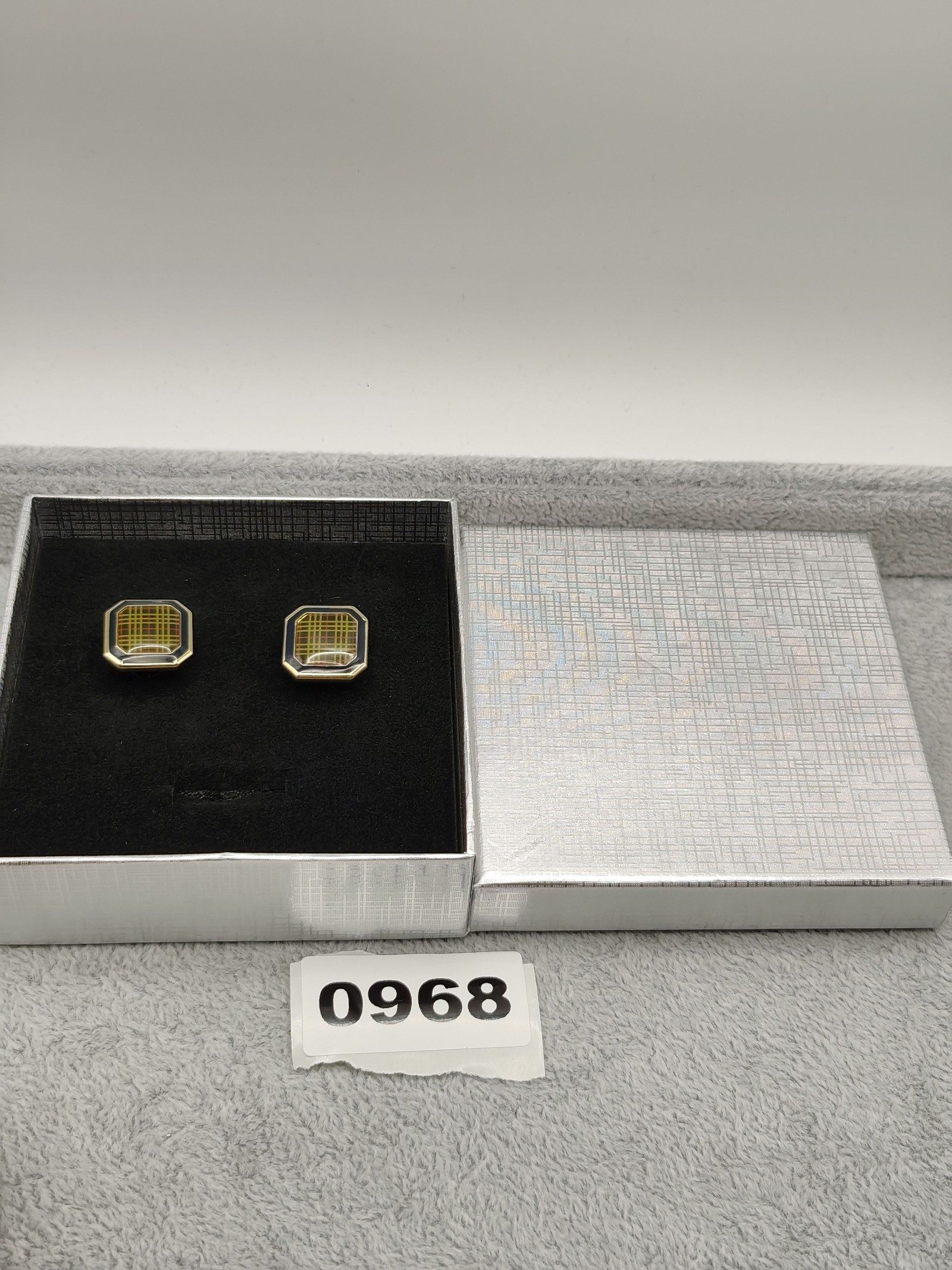 Burberry Gold & Black Checkered Cufflinks